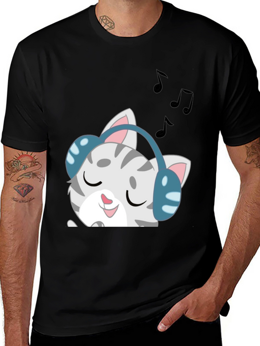 Cool Cat Headphones Graphic Tee - Black