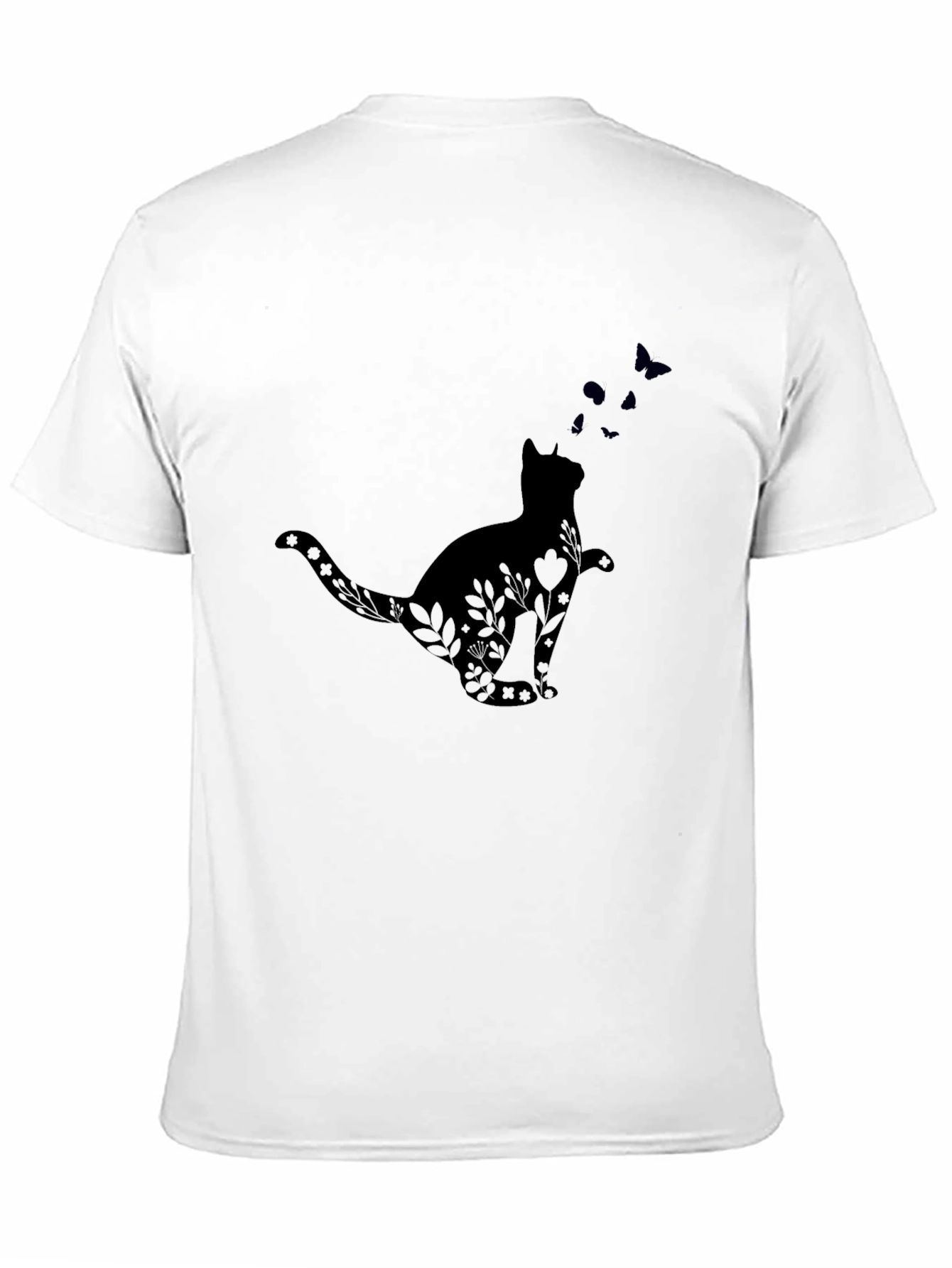Cat & Butterfly Graphic Tee - Unisex Black T-Shirt