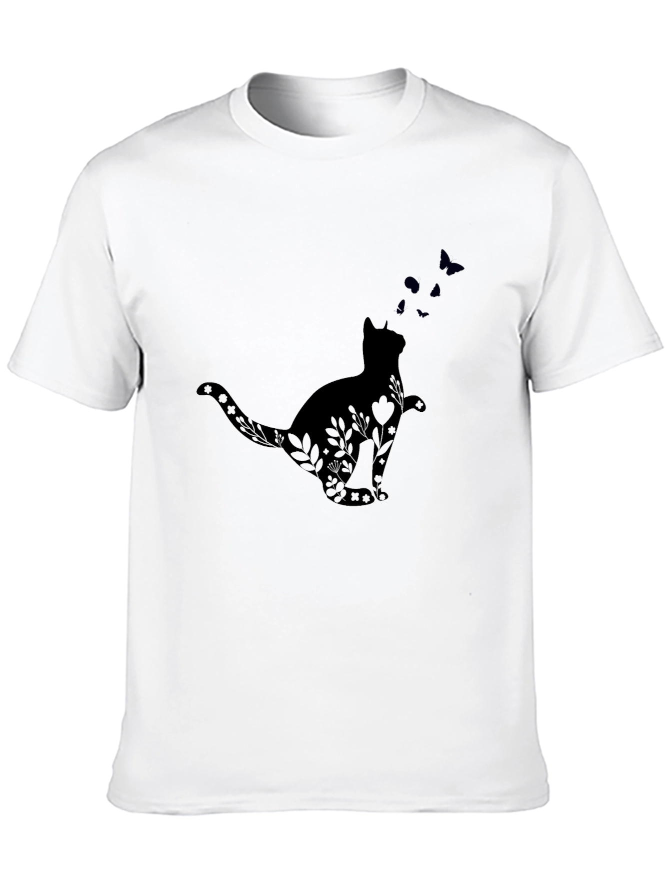 Cat & Butterfly Graphic Tee - Unisex Black T-Shirt