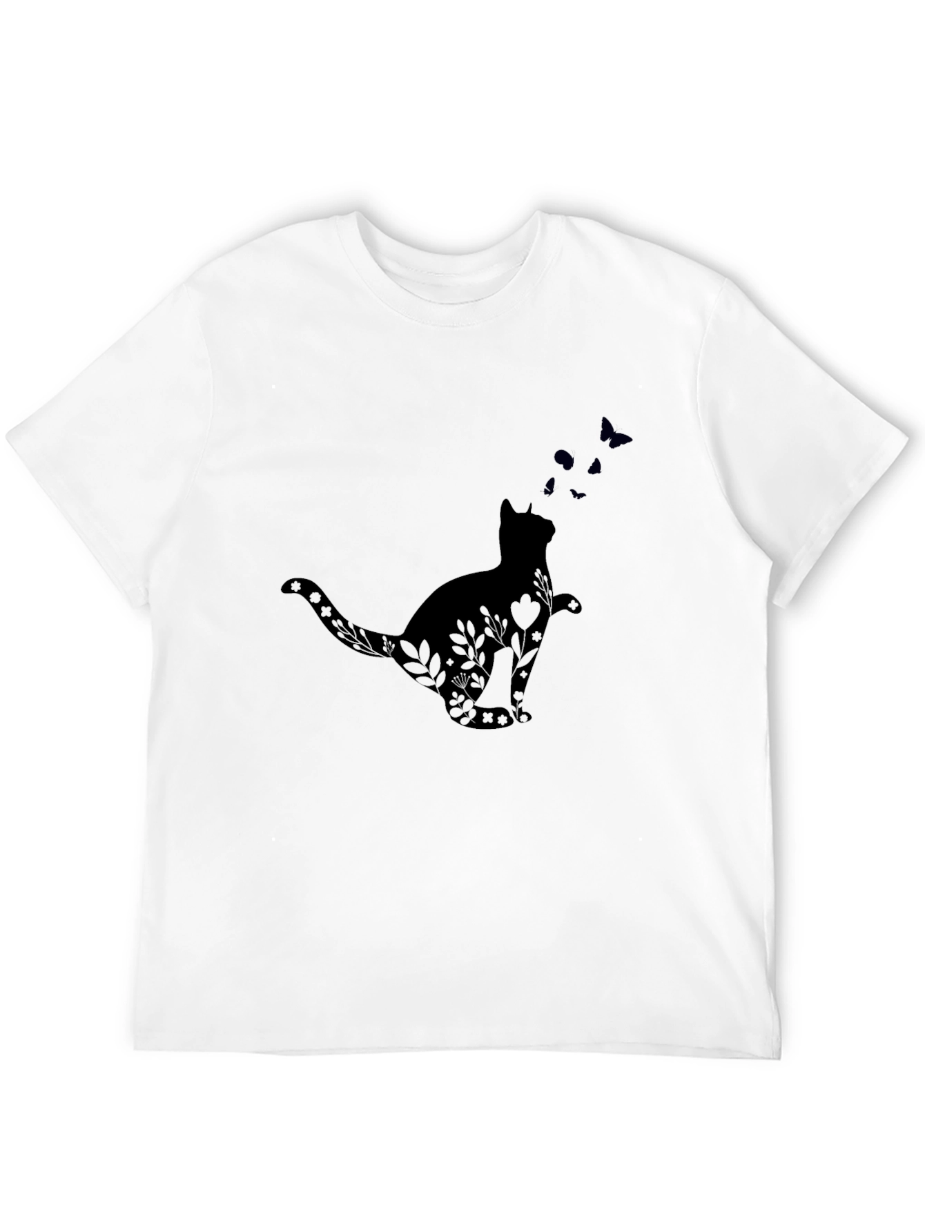 Cat & Butterfly Graphic Tee - Unisex Black T-Shirt