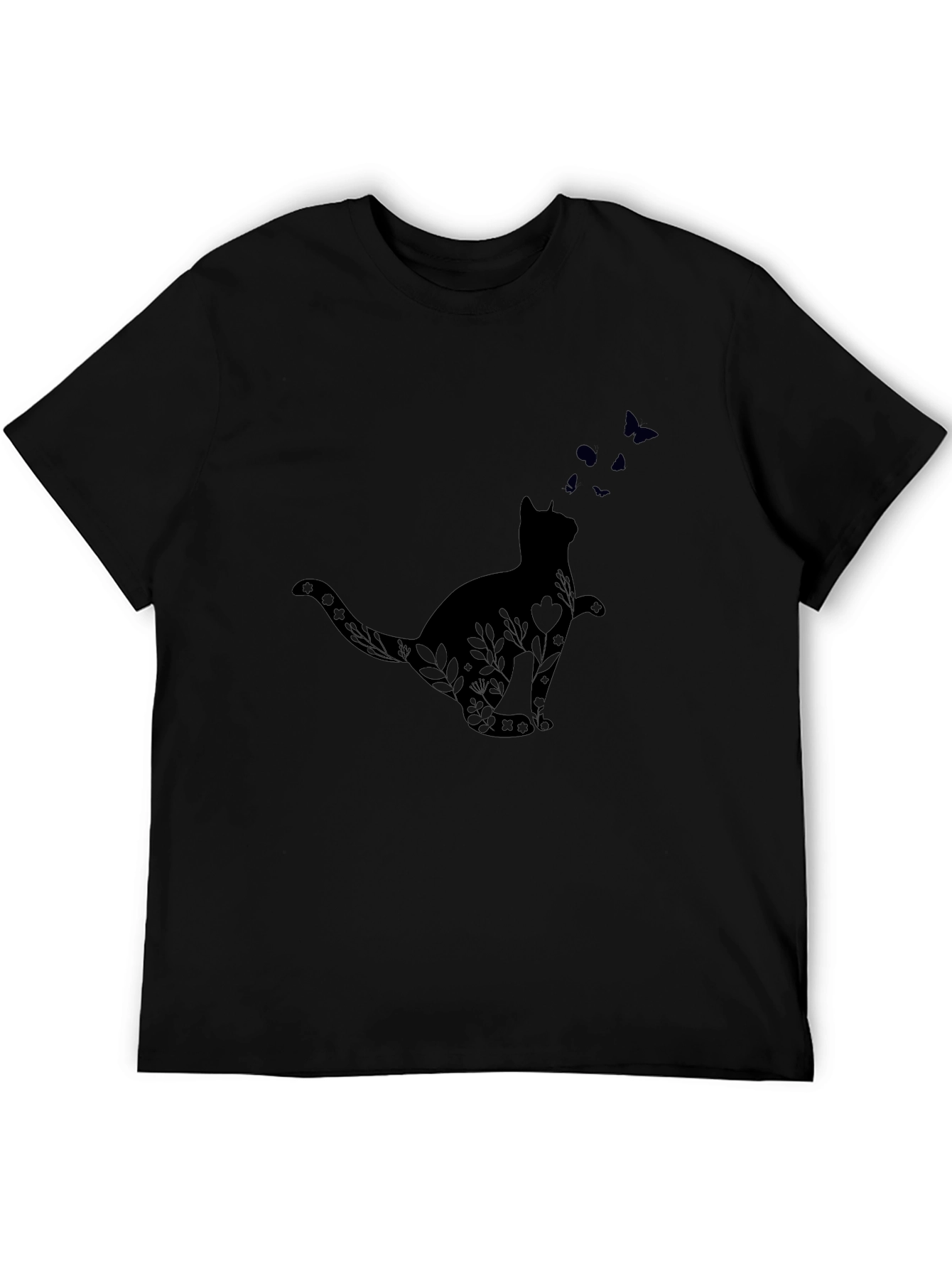 Cat & Butterfly Graphic Tee - Unisex Black T-Shirt