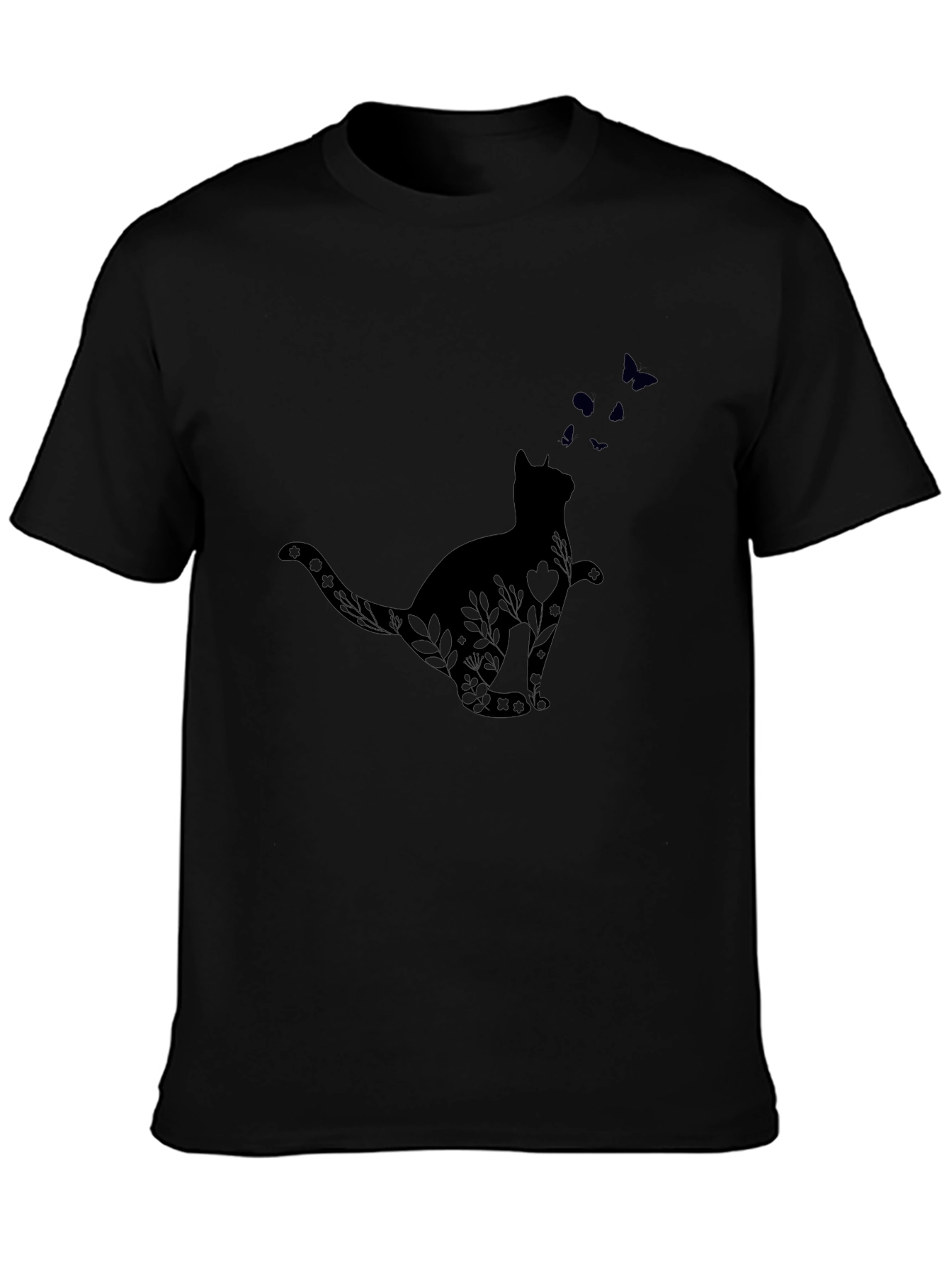 Cat & Butterfly Graphic Tee - Unisex Black T-Shirt
