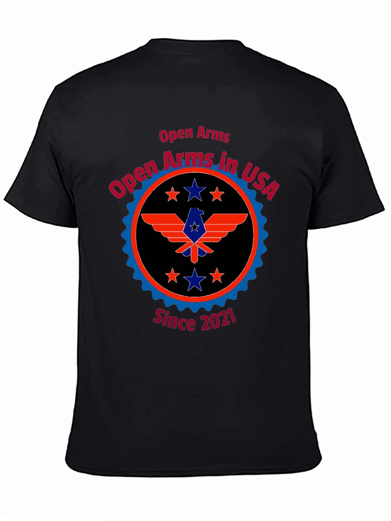 Open Arms in USA Black Tee - Patriotic Design