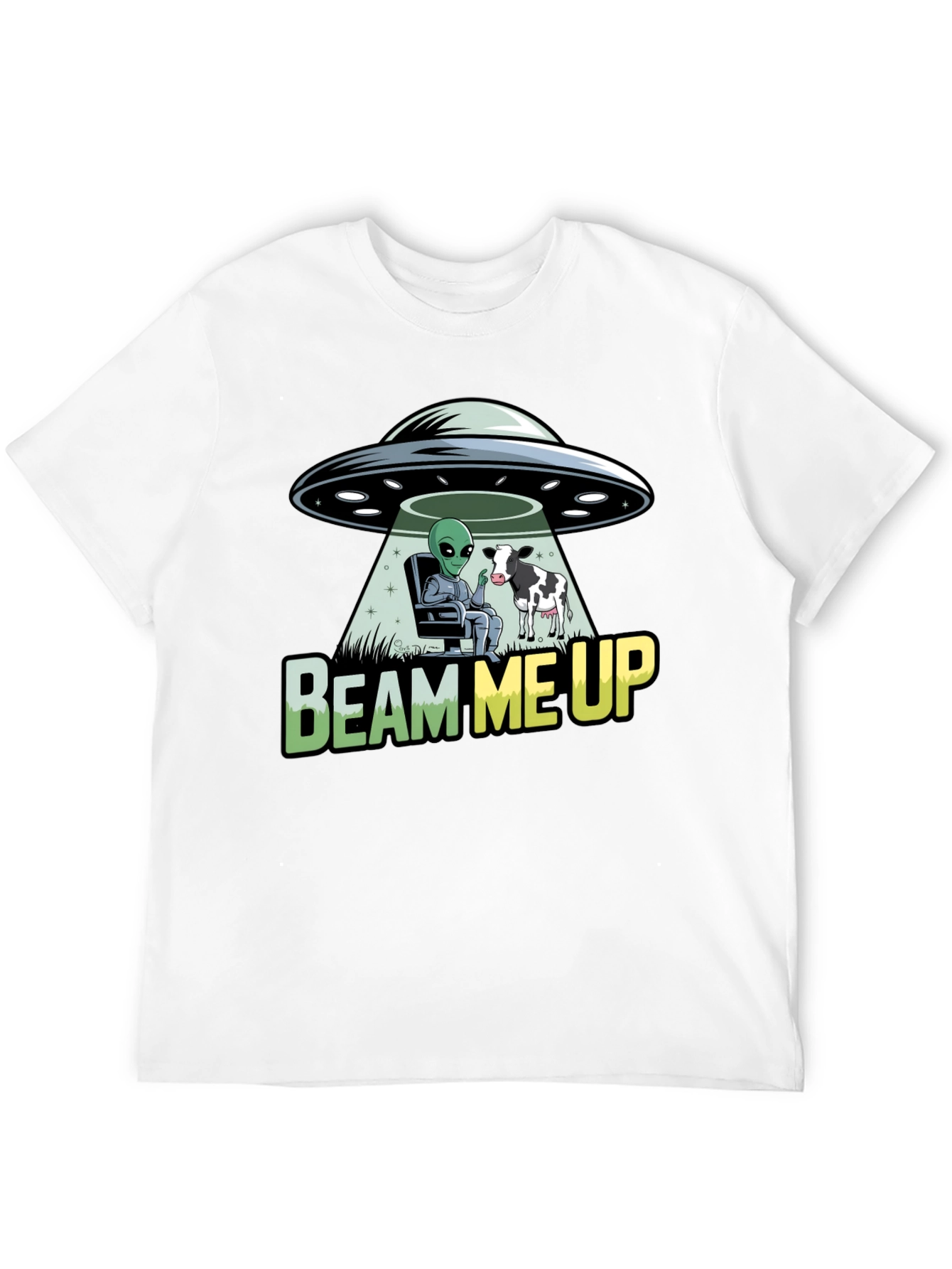 Beam Me Up Alien and Cow Graphic T-Shirt