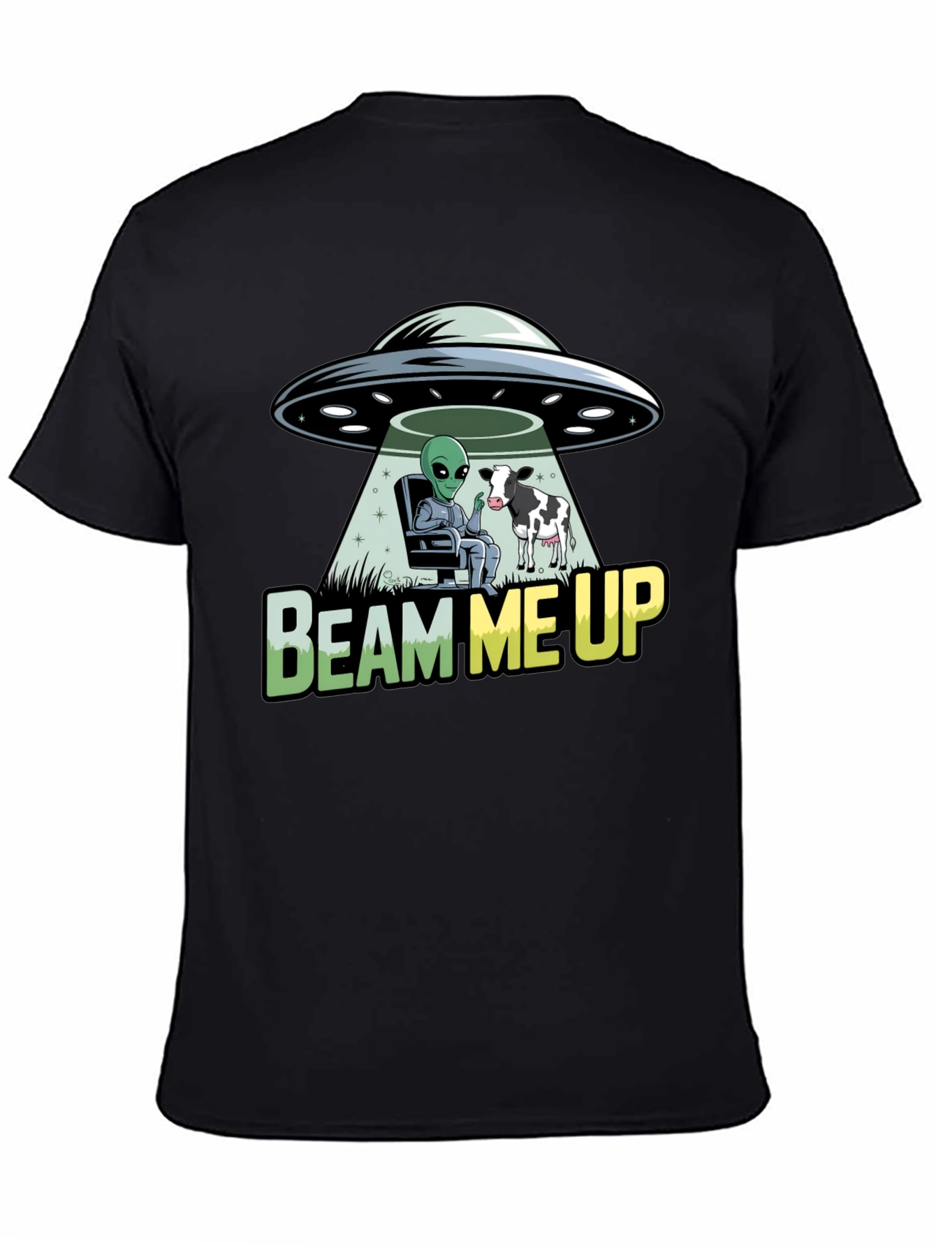 Beam Me Up Alien and Cow Graphic T-Shirt