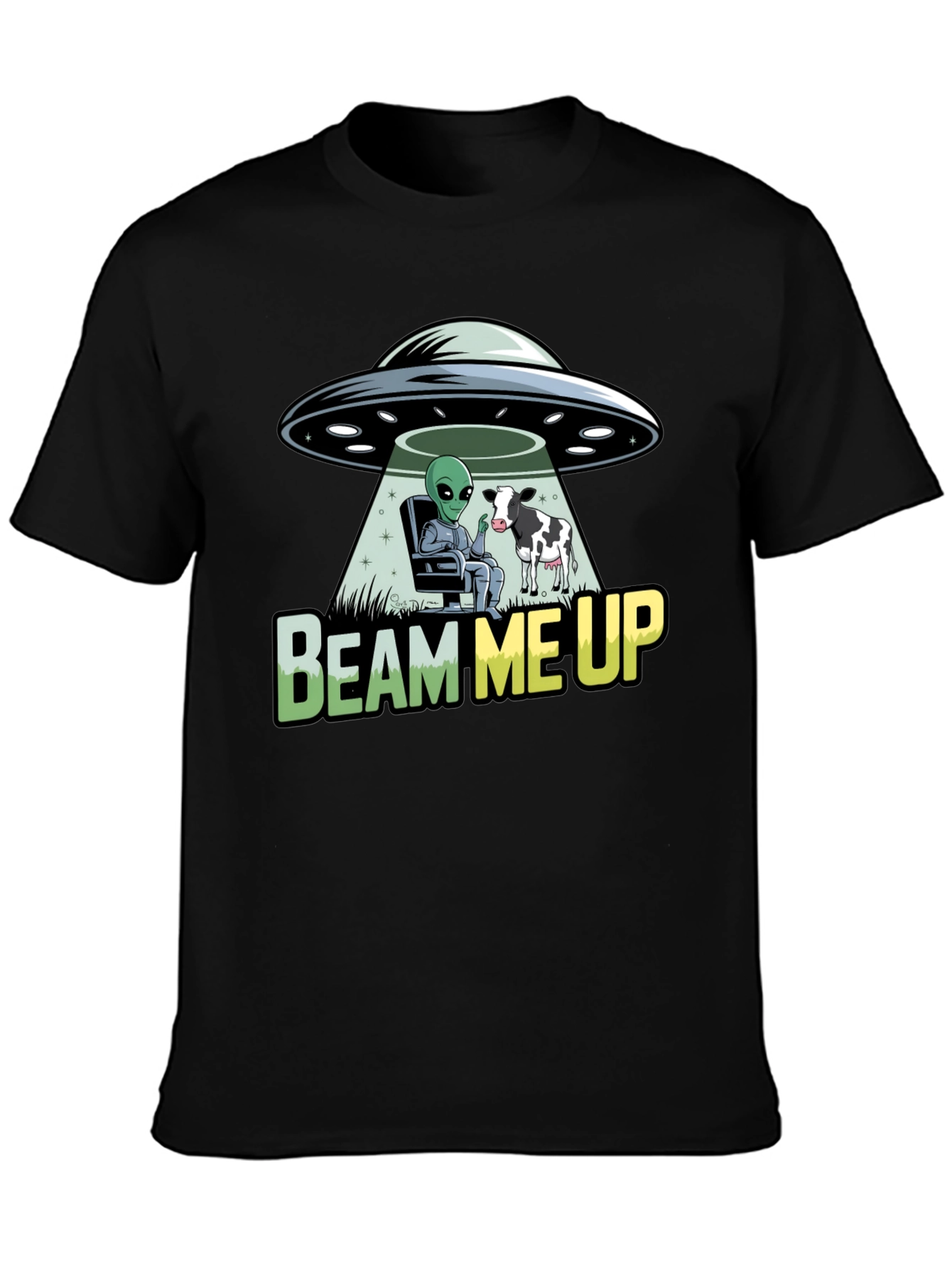 Beam Me Up Alien and Cow Graphic T-Shirt