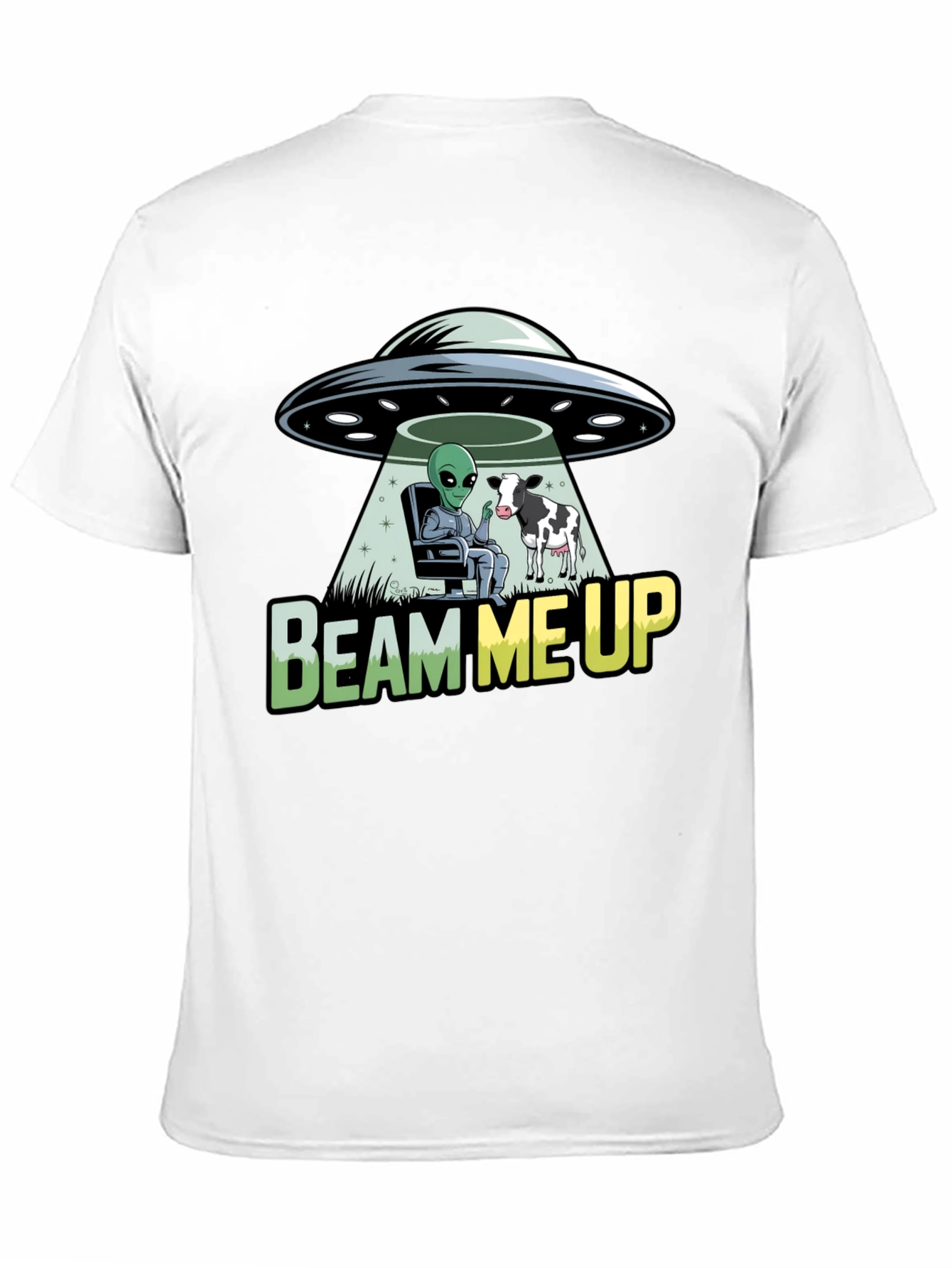 Beam Me Up Alien and Cow Graphic T-Shirt