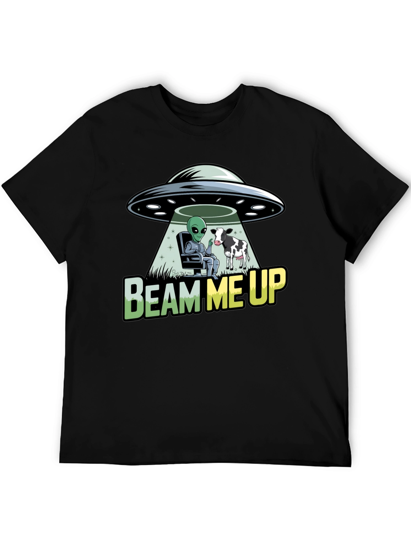 Beam Me Up Alien and Cow Graphic T-Shirt