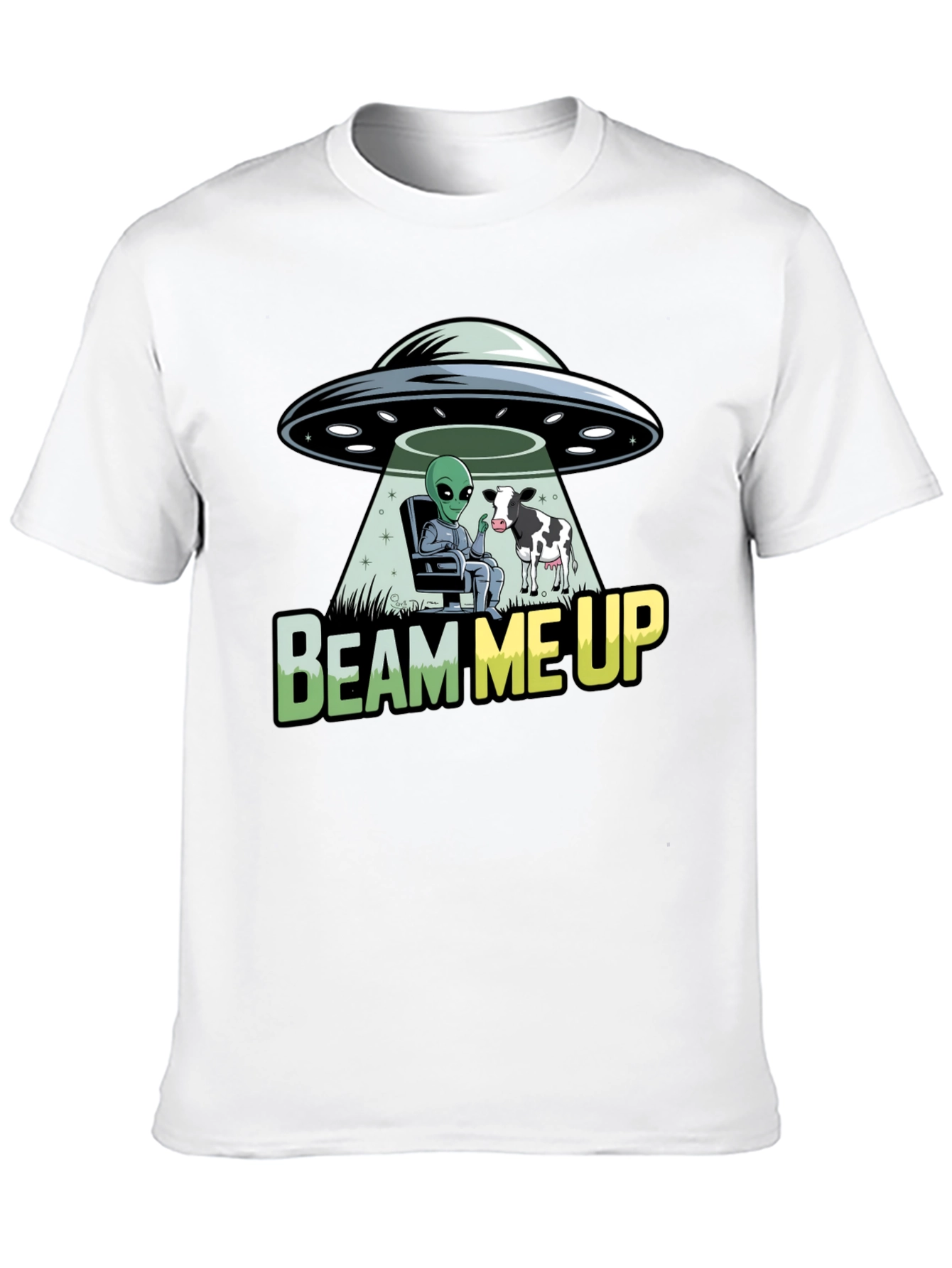 Beam Me Up Alien and Cow Graphic T-Shirt