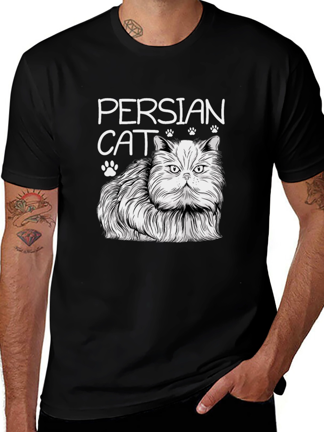 Persian Cat Graphic T-Shirt - Unisex Black Tee