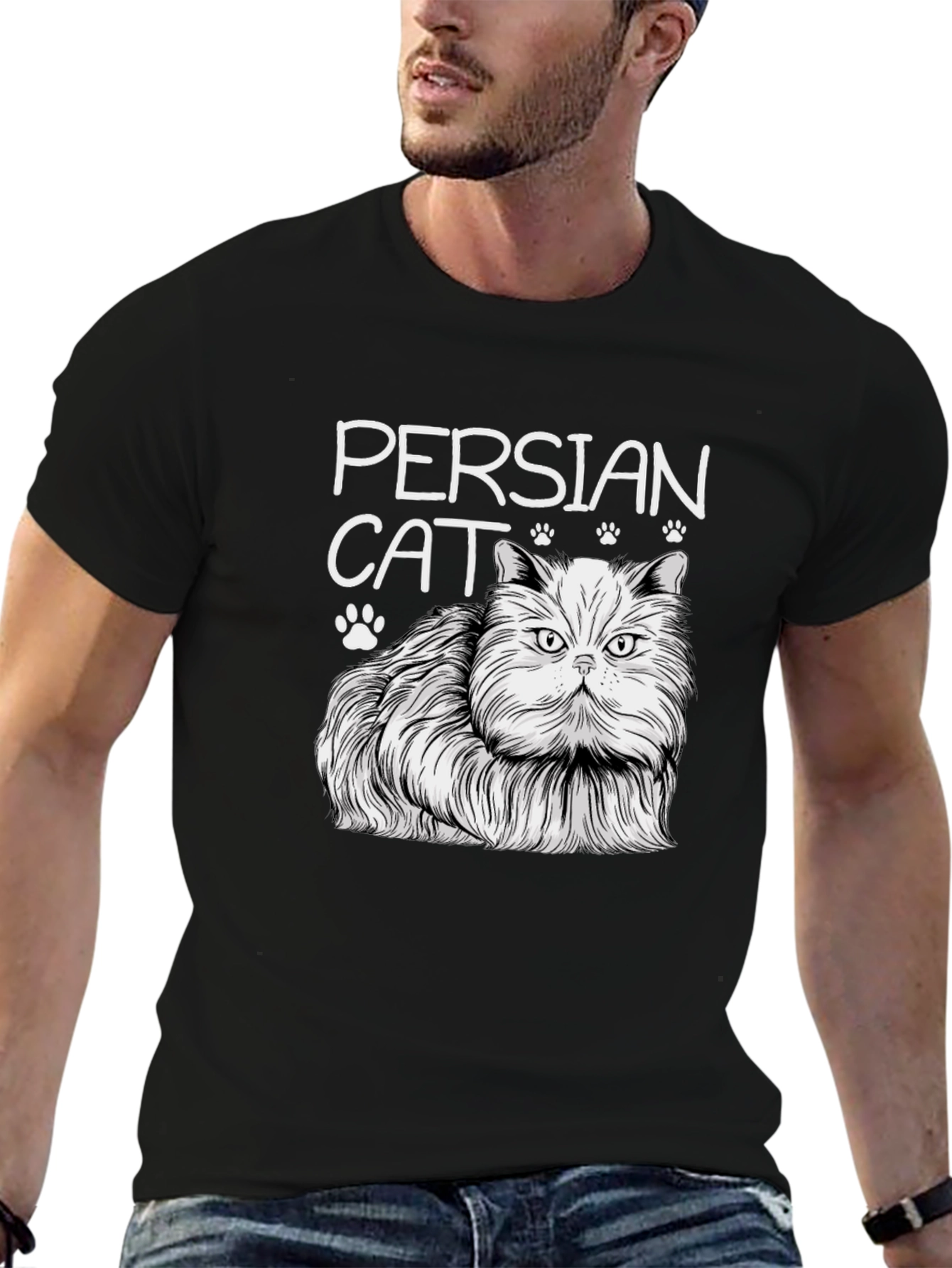 Persian Cat Graphic T-Shirt - Unisex Black Tee