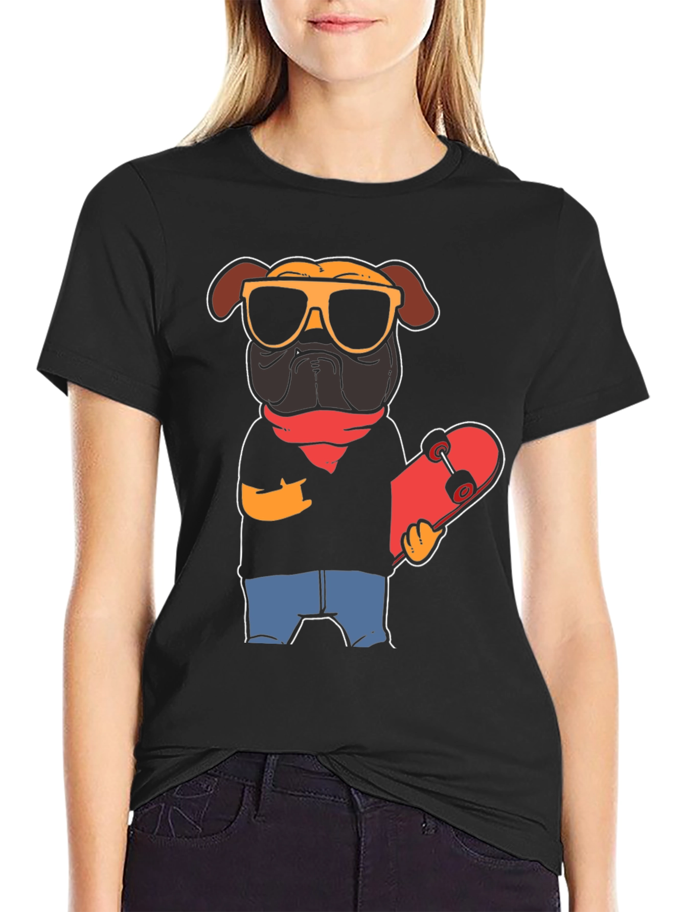 Cool Pug Skateboarder Graphic Tee