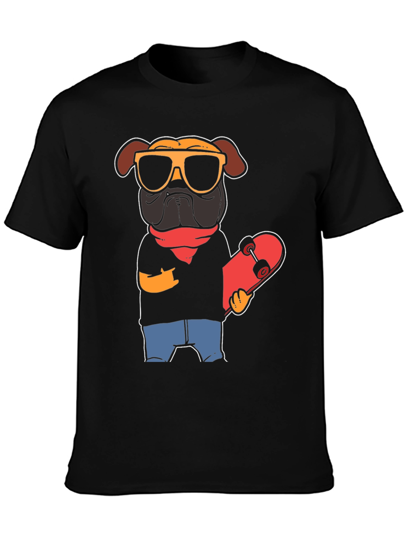 Cool Pug Skateboarder Graphic Tee