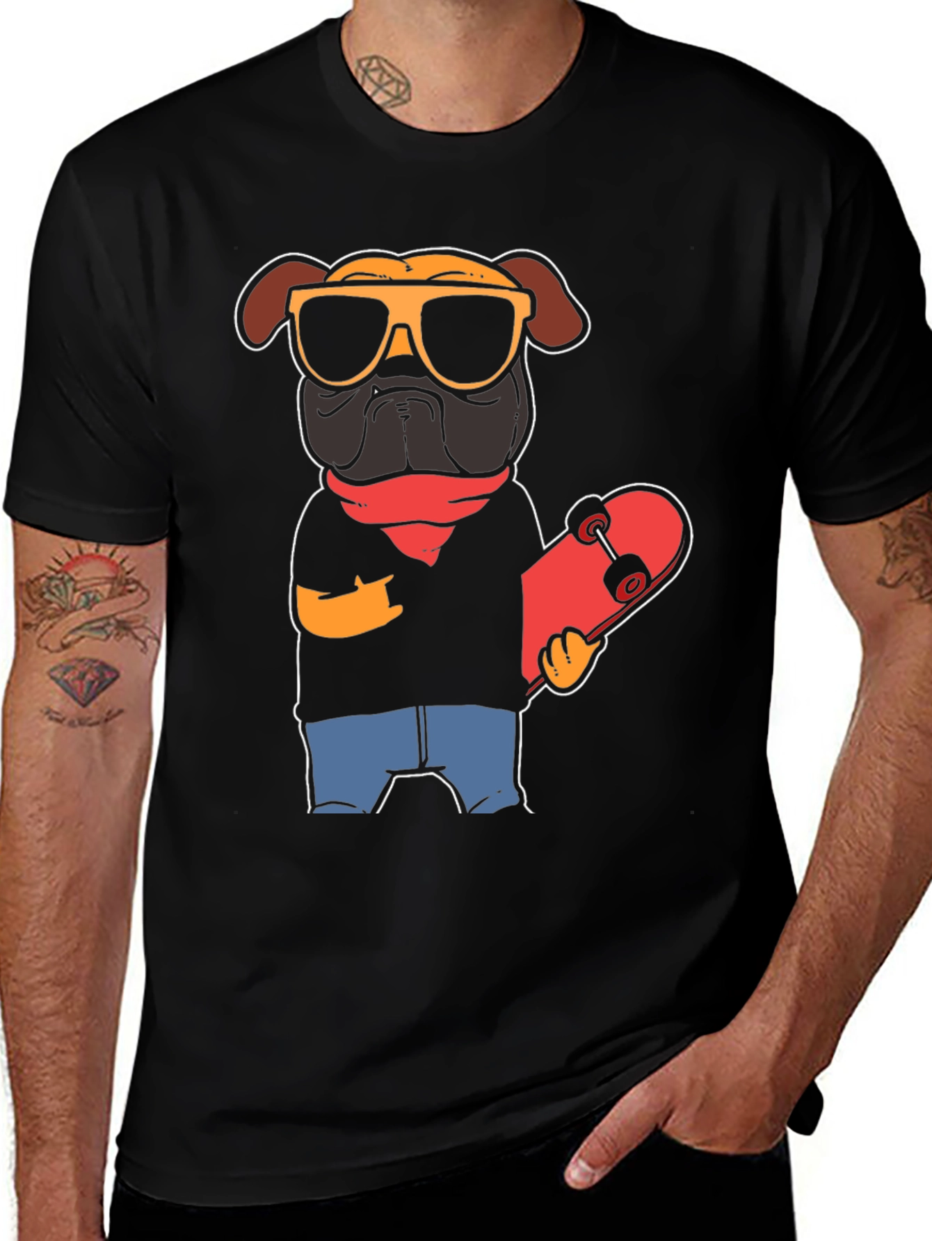 Cool Pug Skateboarder Graphic Tee
