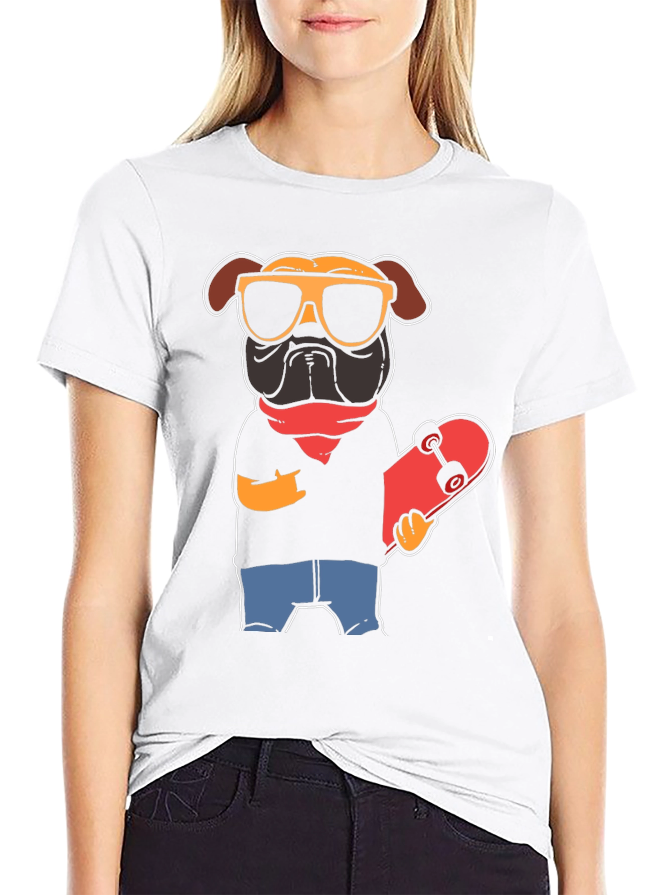 Cool Pug Skateboarder Graphic Tee