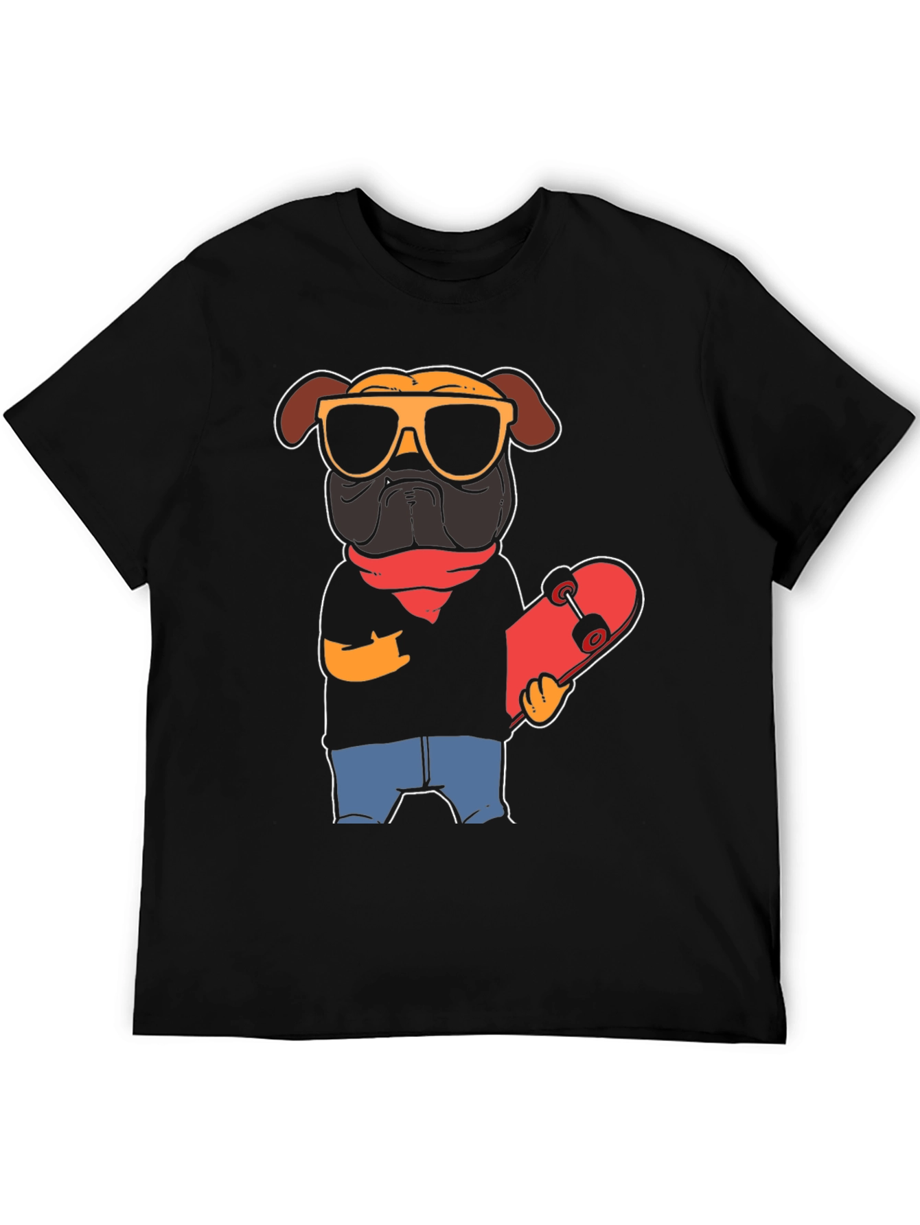 Cool Pug Skateboarder Graphic Tee