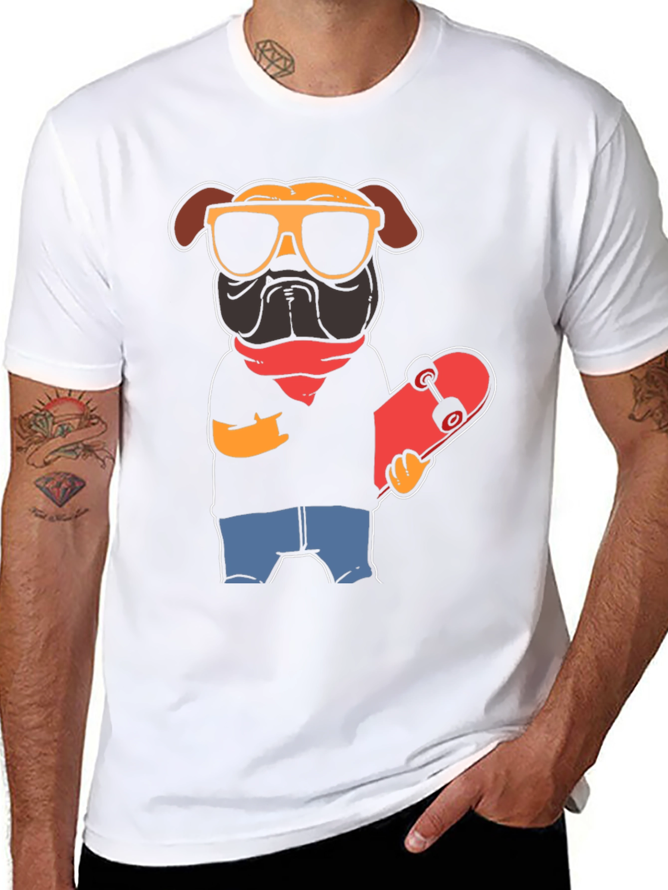 Cool Pug Skateboarder Graphic Tee