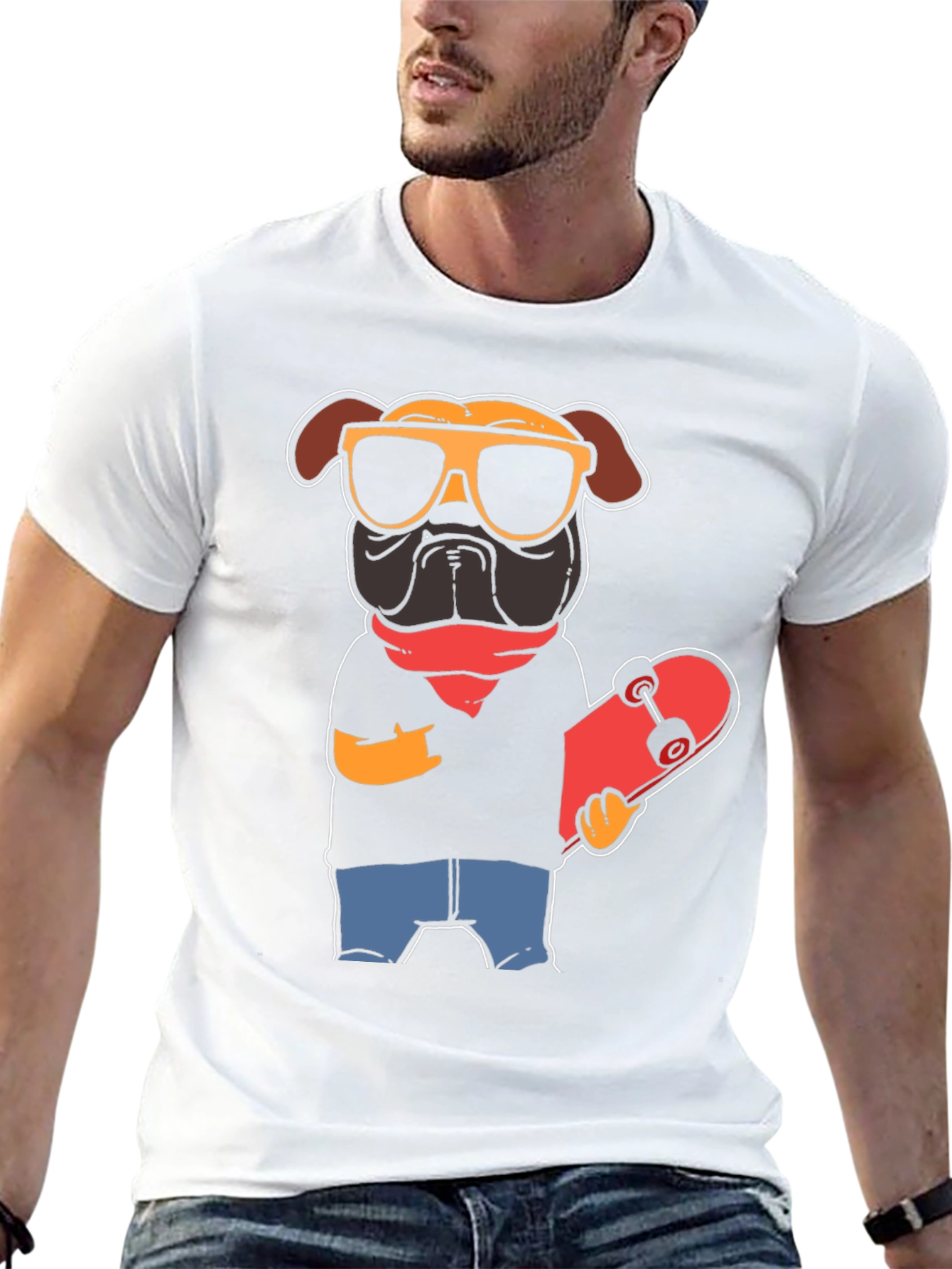 Cool Pug Skateboarder Graphic Tee