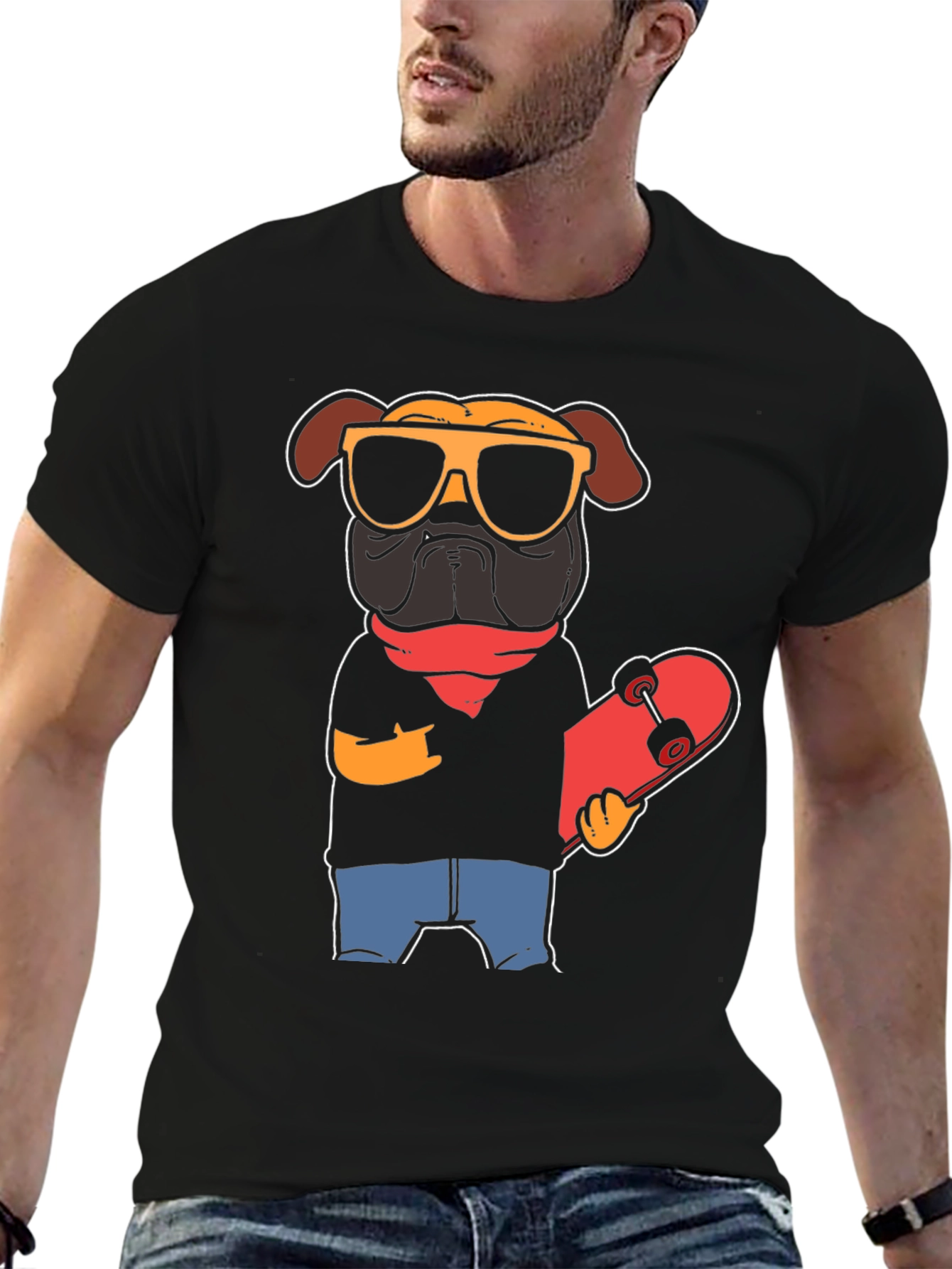 Cool Pug Skateboarder Graphic Tee