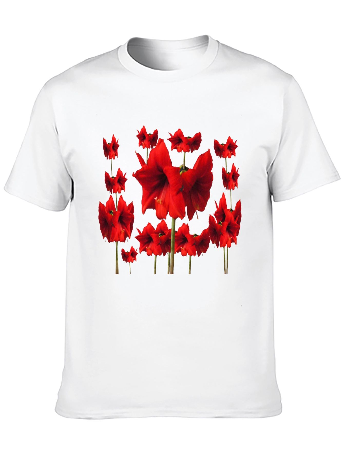 Red Amaryllis Flower Print Black T-Shirt