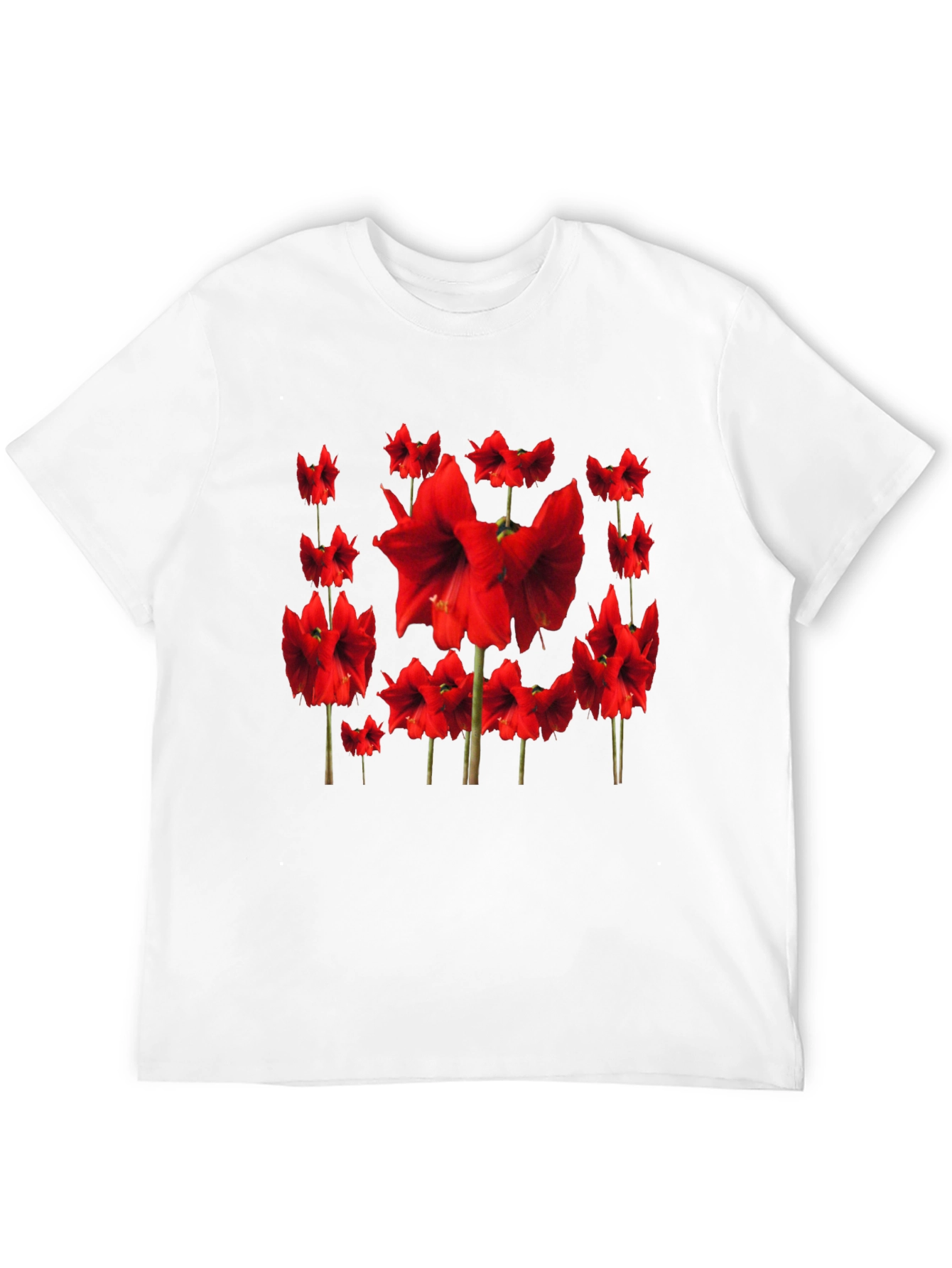 Red Amaryllis Flower Print Black T-Shirt