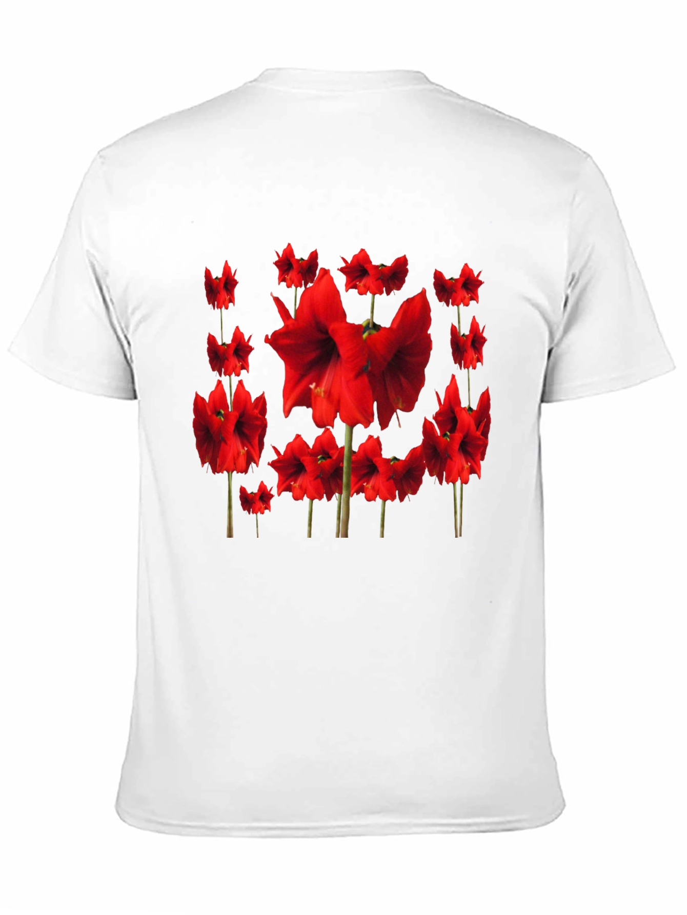 Red Amaryllis Flower Print Black T-Shirt