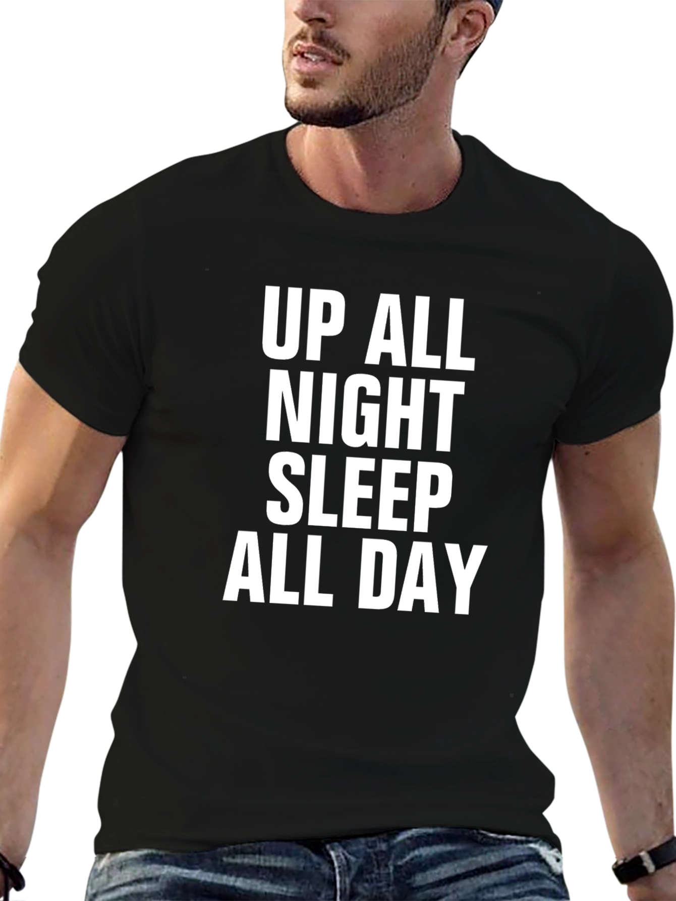 Up All Night Sleep All Day Black T-Shirt