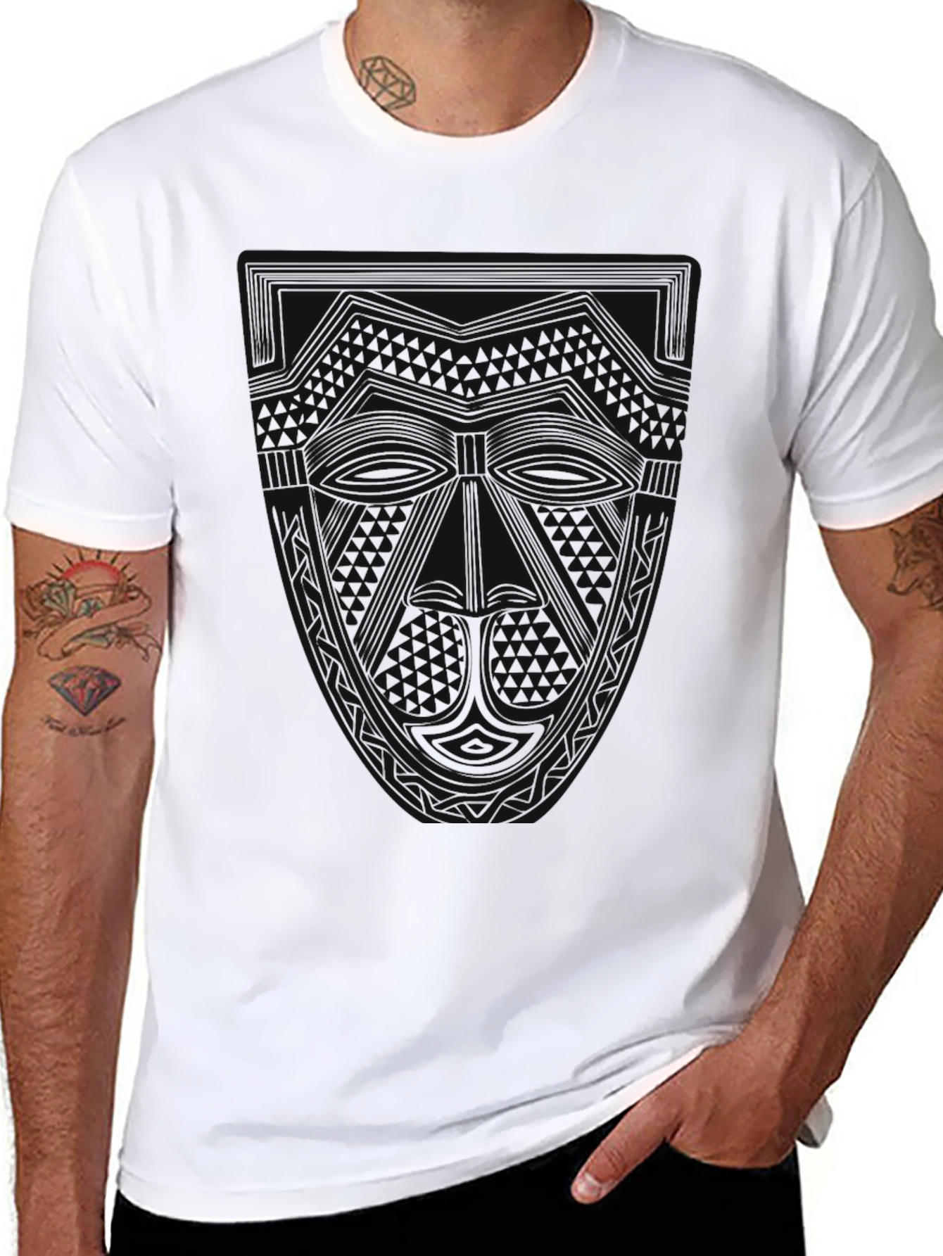 Mens Black Graphic Tee - Subtle Design Casual Wear