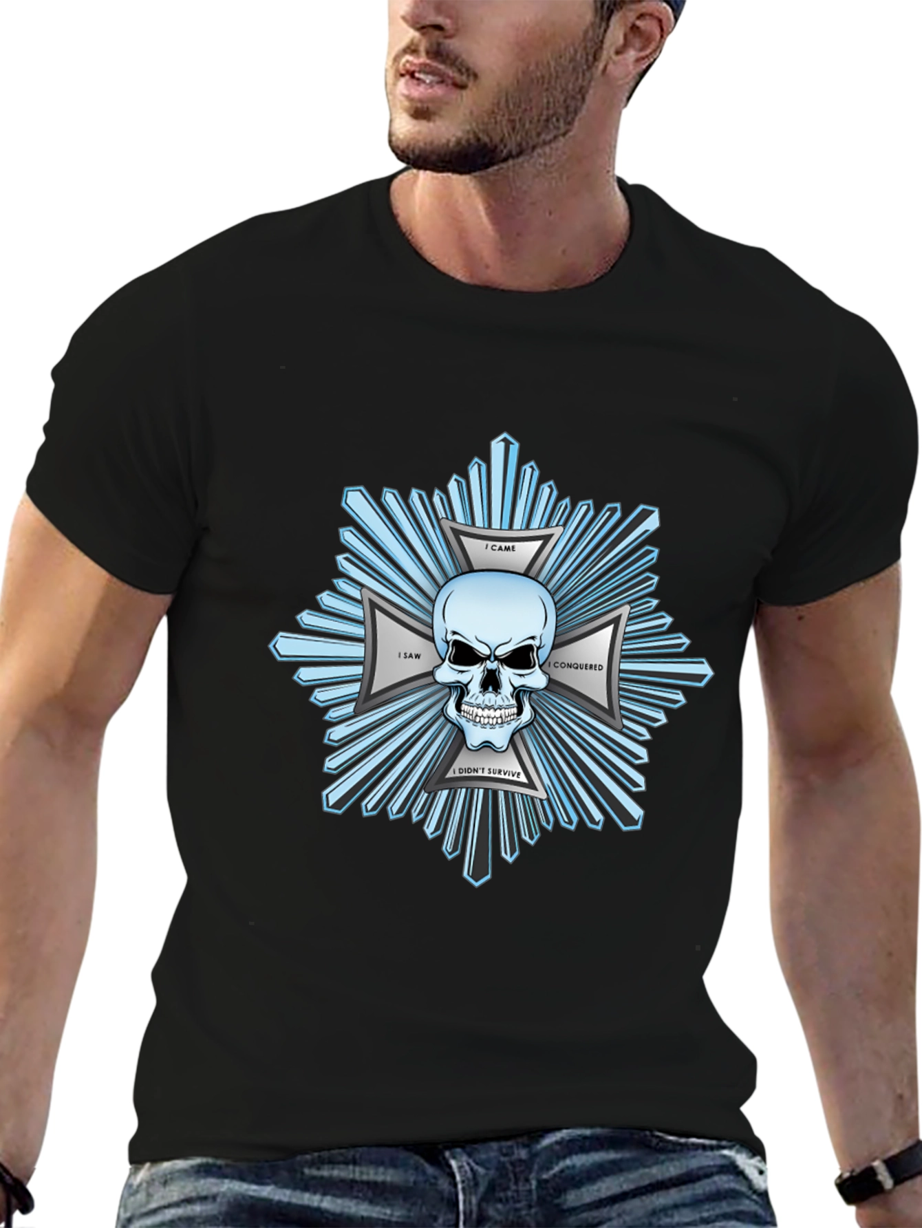 Skull & Crossbones Graphic Print Black T-Shirt