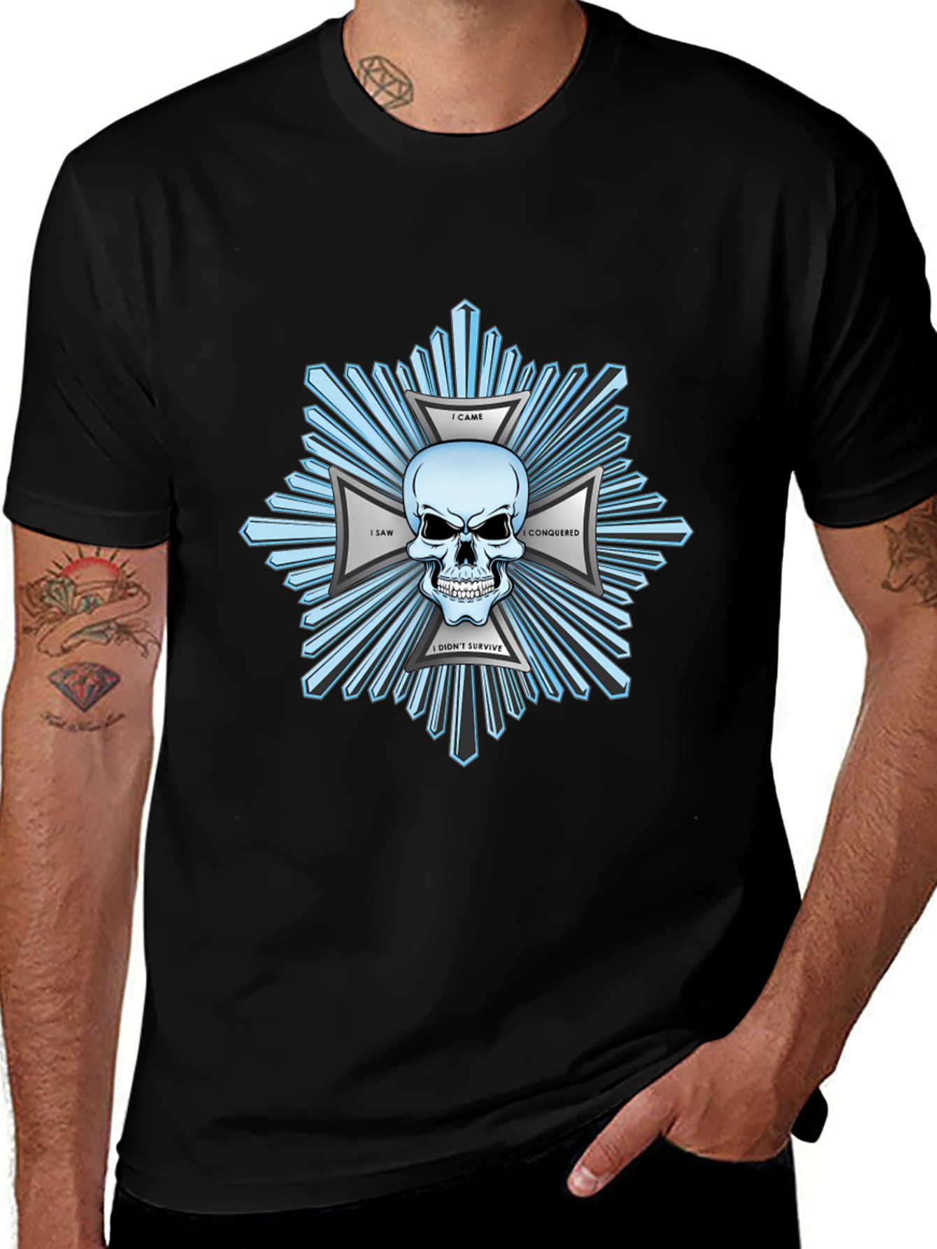 Skull & Crossbones Graphic Print Black T-Shirt