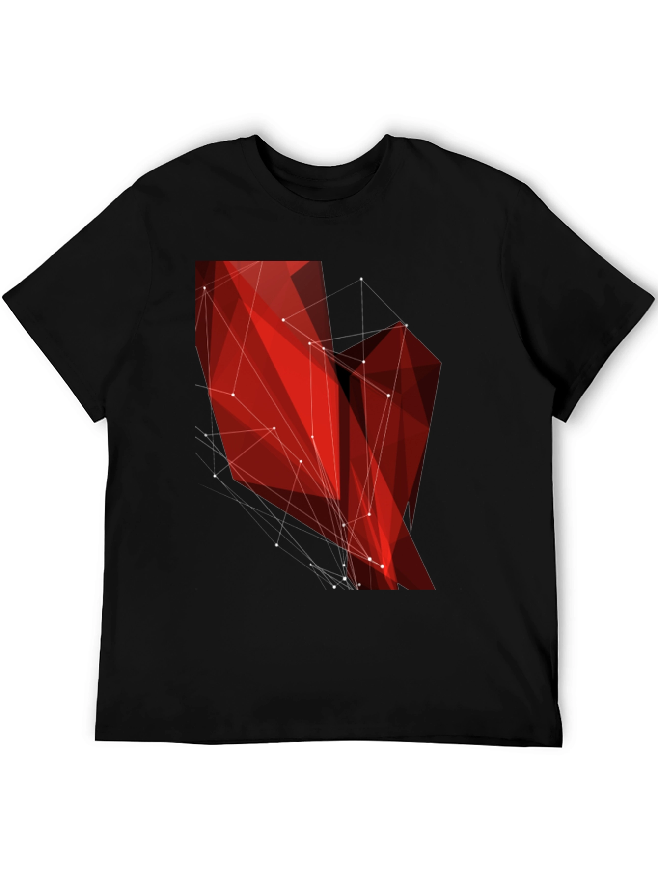 Geometric Red Polygon Black T-Shirt