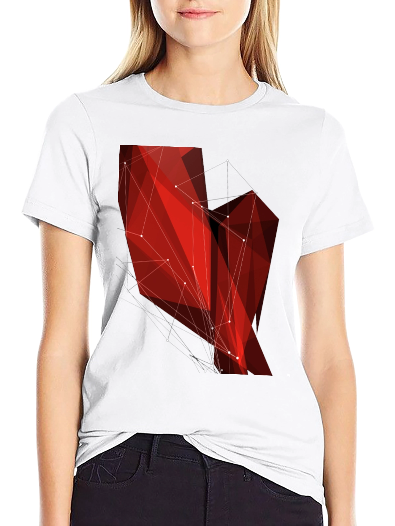 Geometric Red Polygon Black T-Shirt