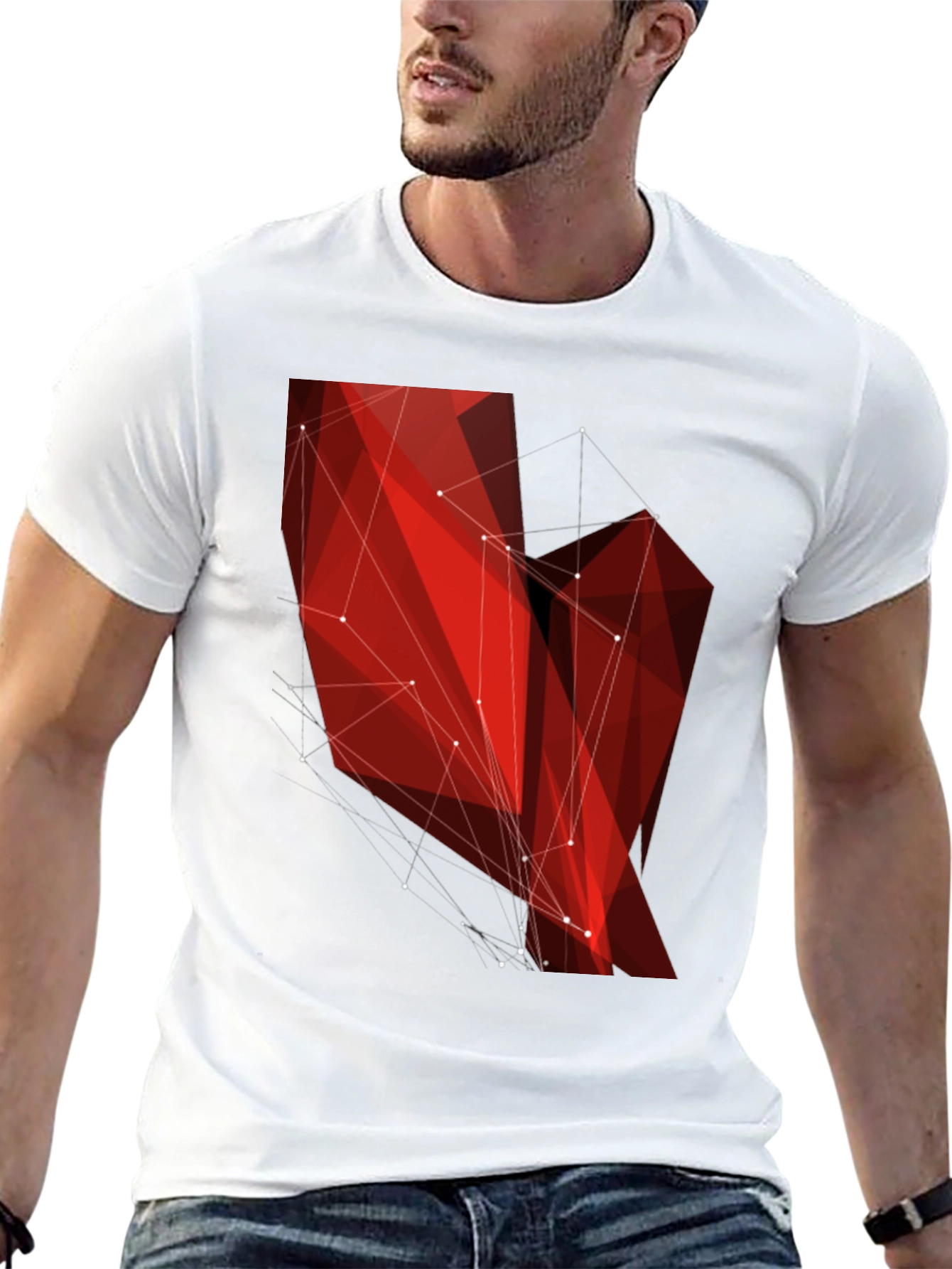 Geometric Red Polygon Black T-Shirt