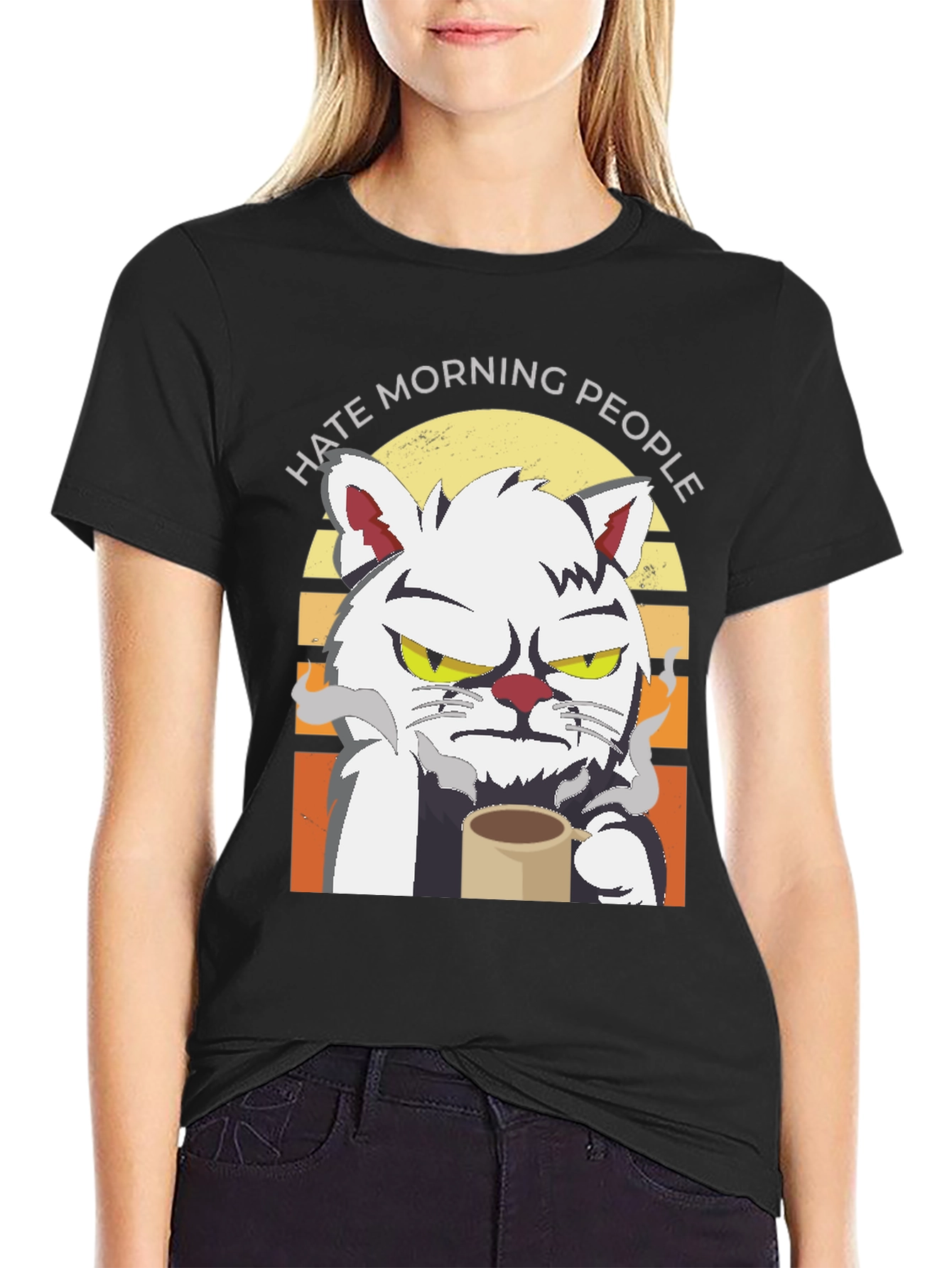 Hate Morning People Cat T-Shirt