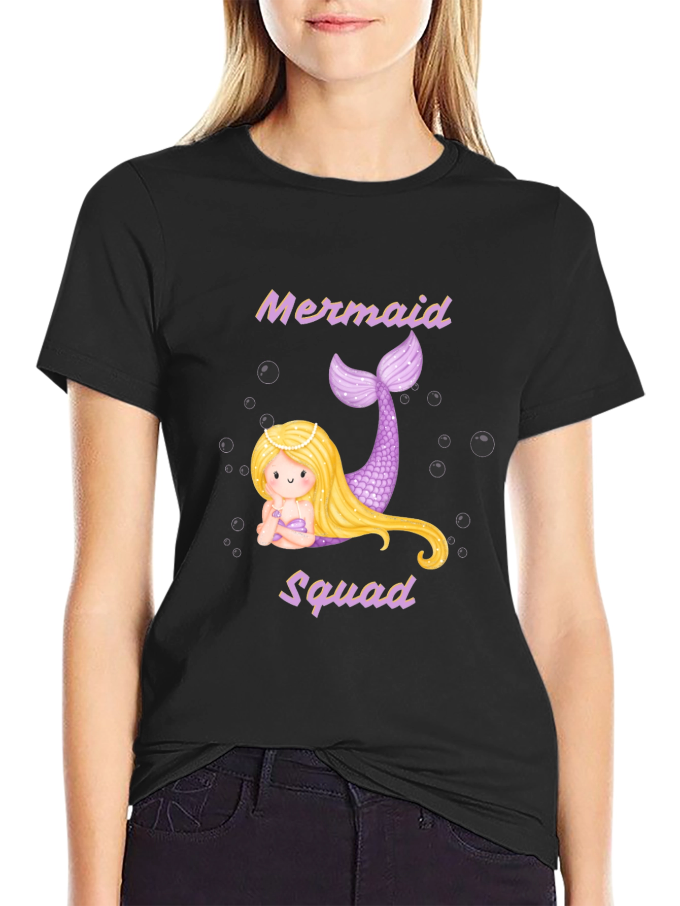 Mermaid Squad T-Shirt - Black Cotton Tee