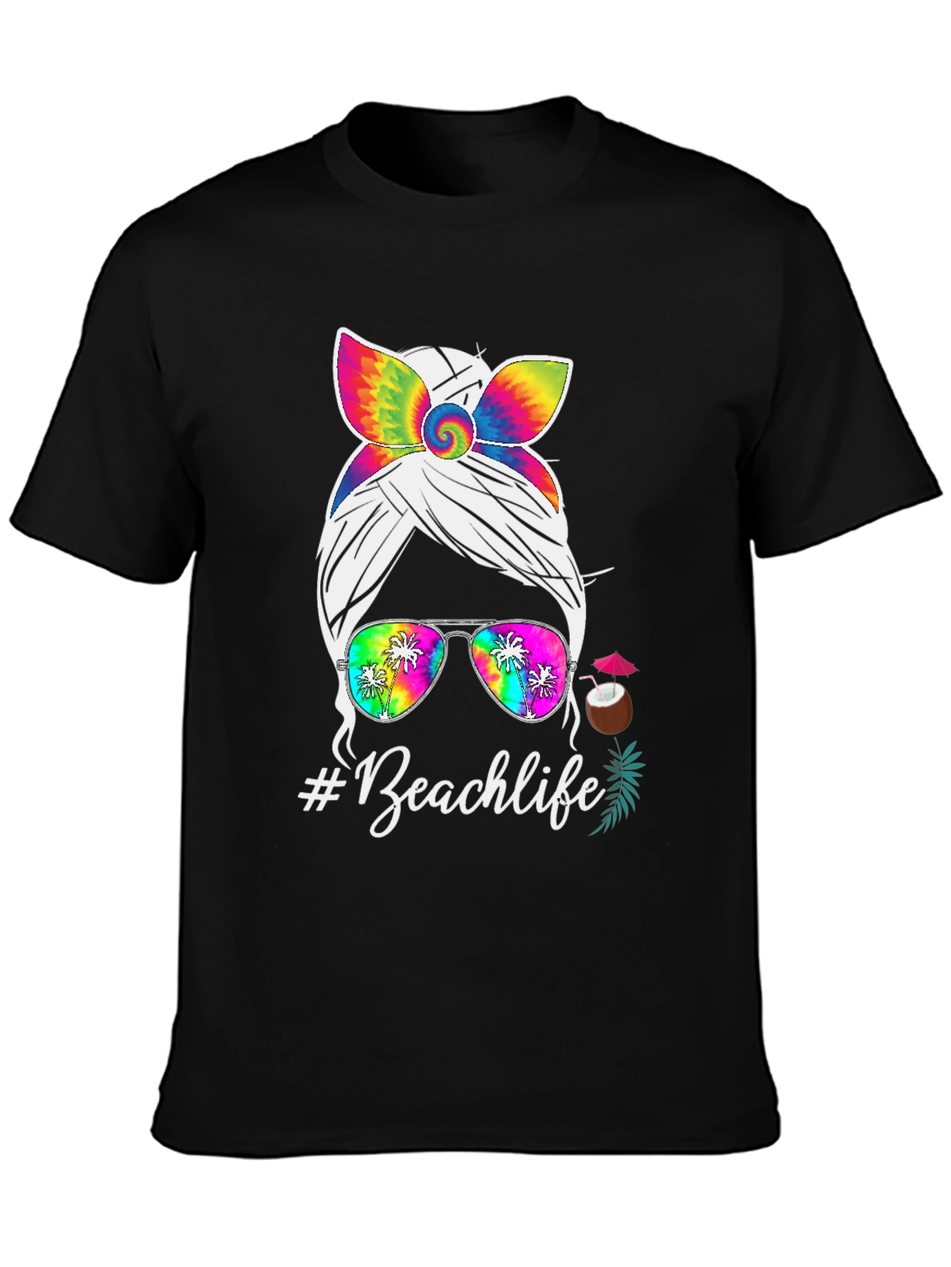 Beachlife Messy Bun Tie-Dye T-Shirt