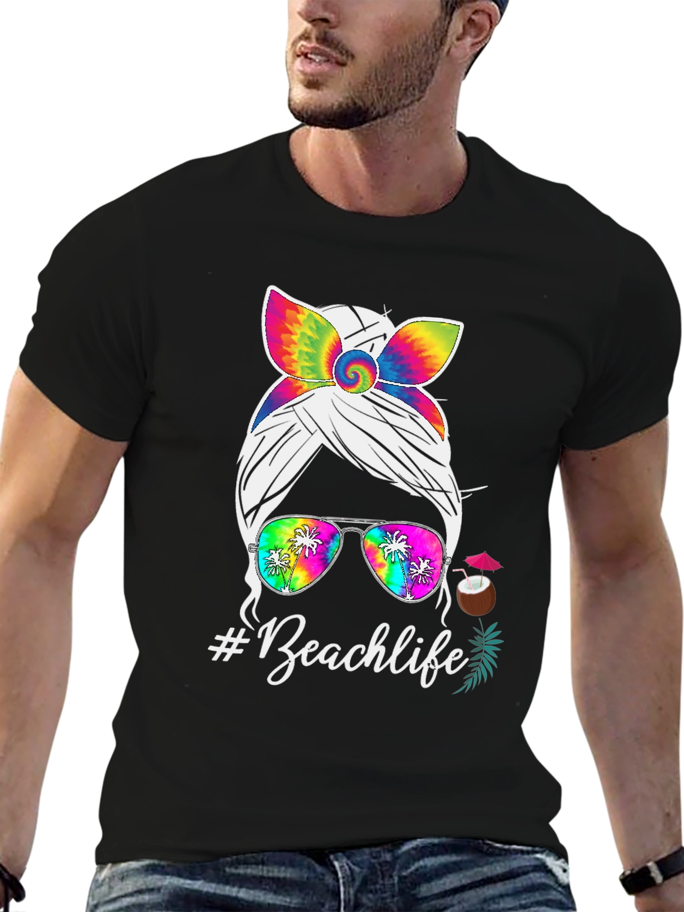 Beachlife Messy Bun Tie-Dye T-Shirt