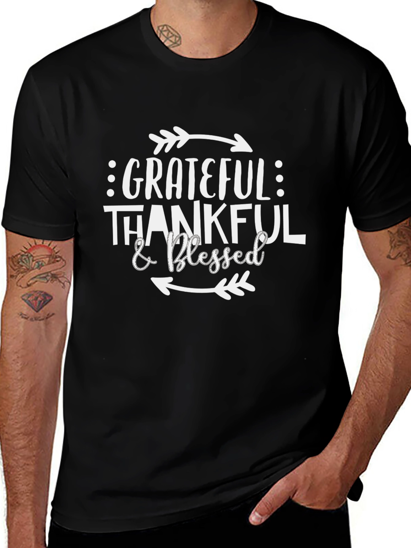 Grateful Thankful & Blessed Graphic Tee - Black