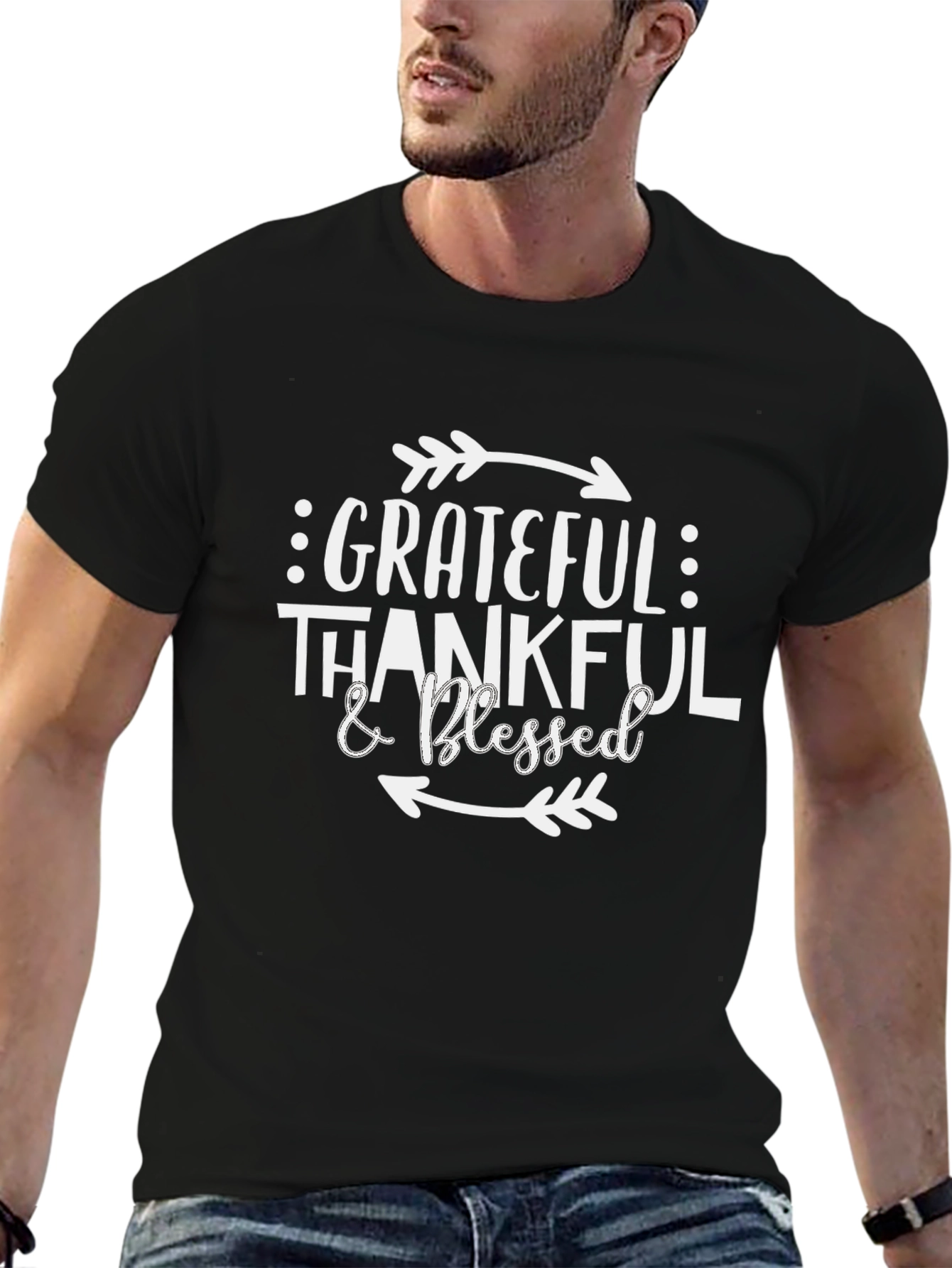 Grateful Thankful & Blessed Graphic Tee - Black