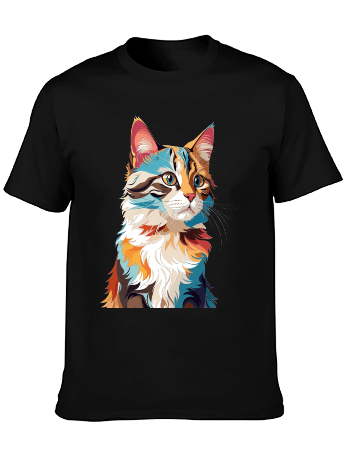 Abstract Cat Graphic Black T-Shirt