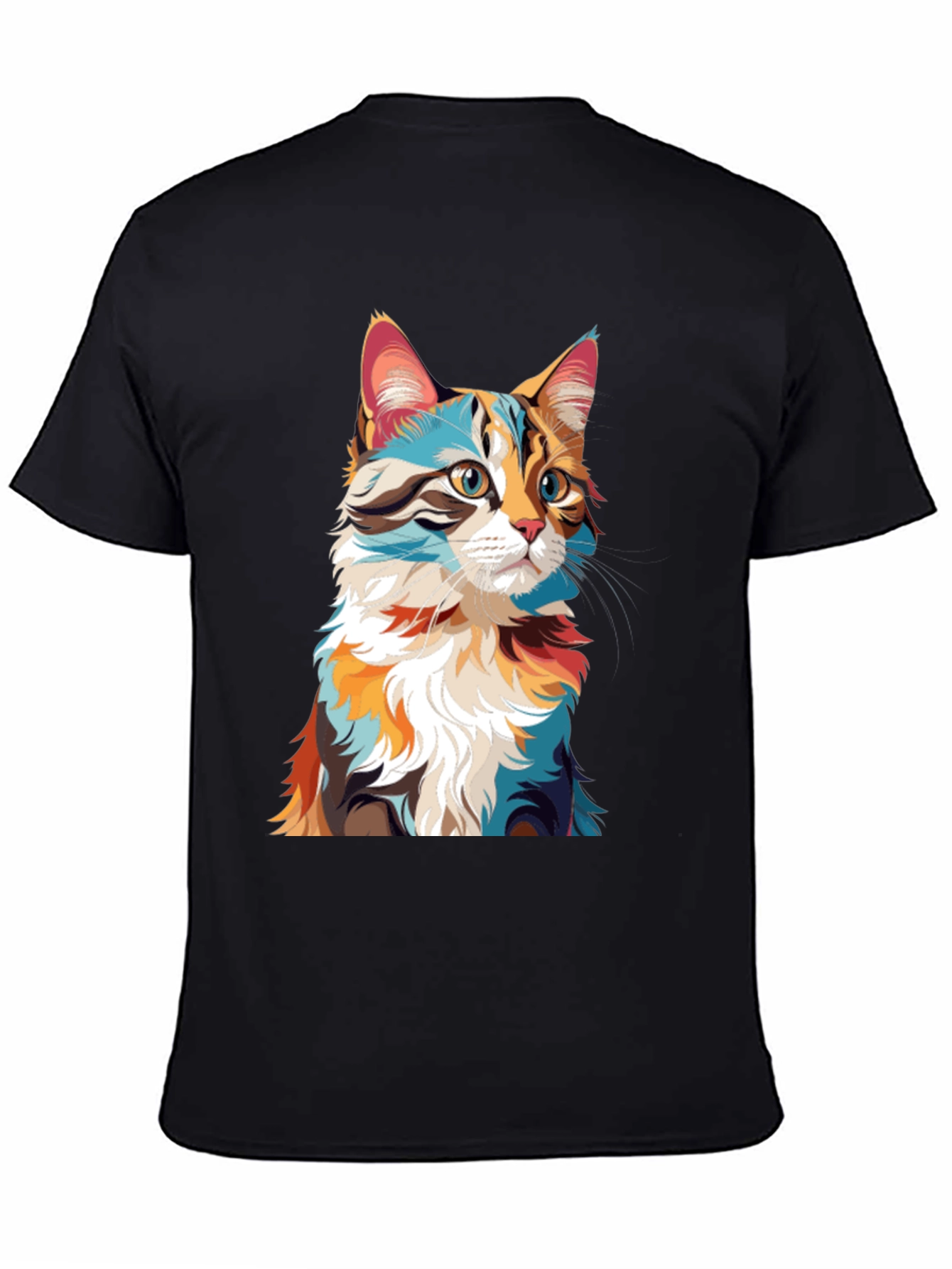 Abstract Cat Graphic Black T-Shirt