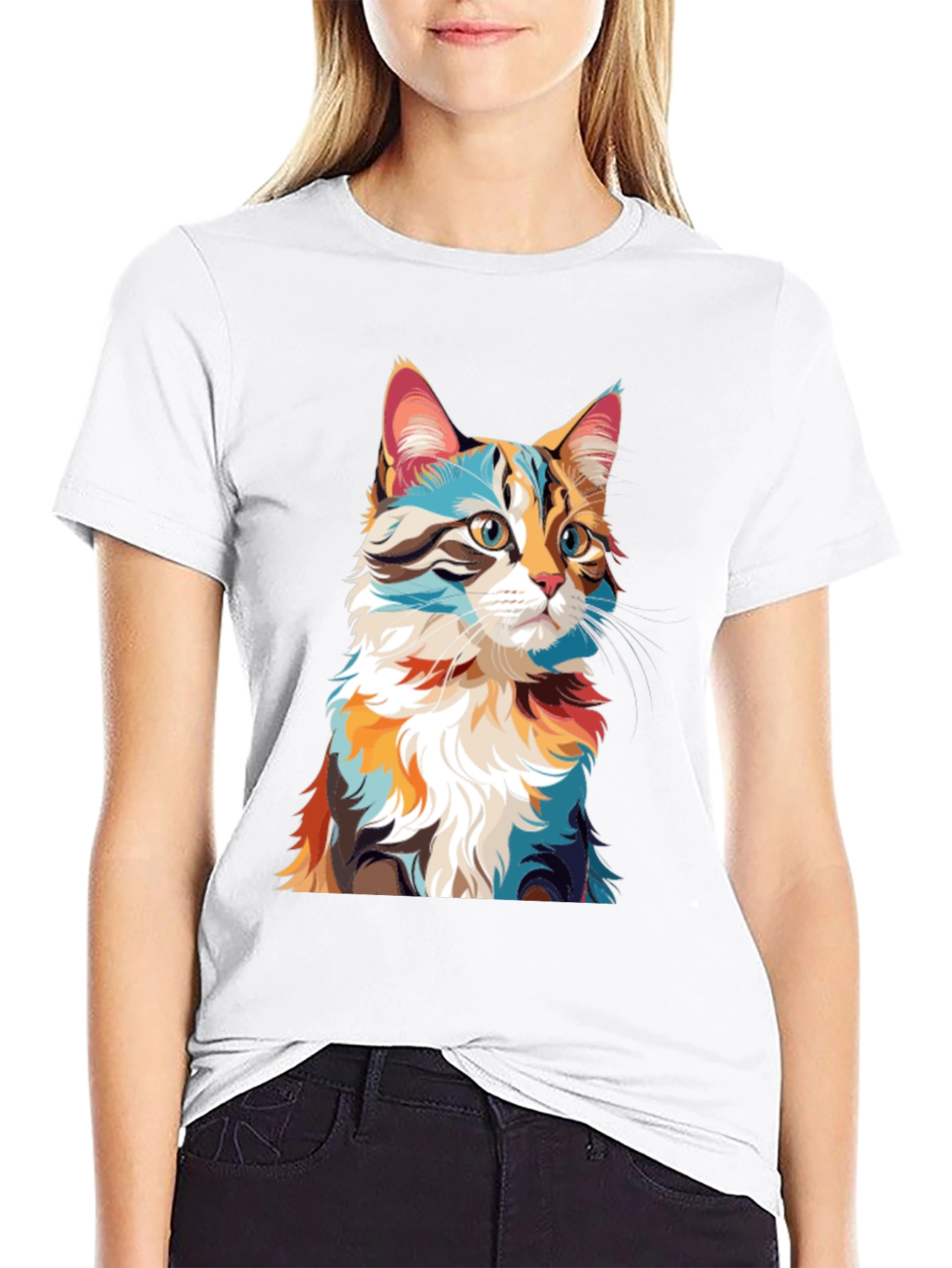 Abstract Cat Graphic Black T-Shirt