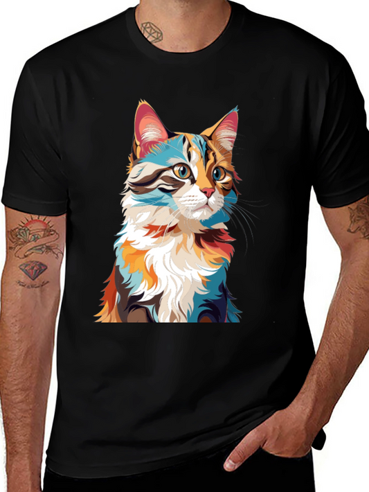 Abstract Cat Graphic Black T-Shirt