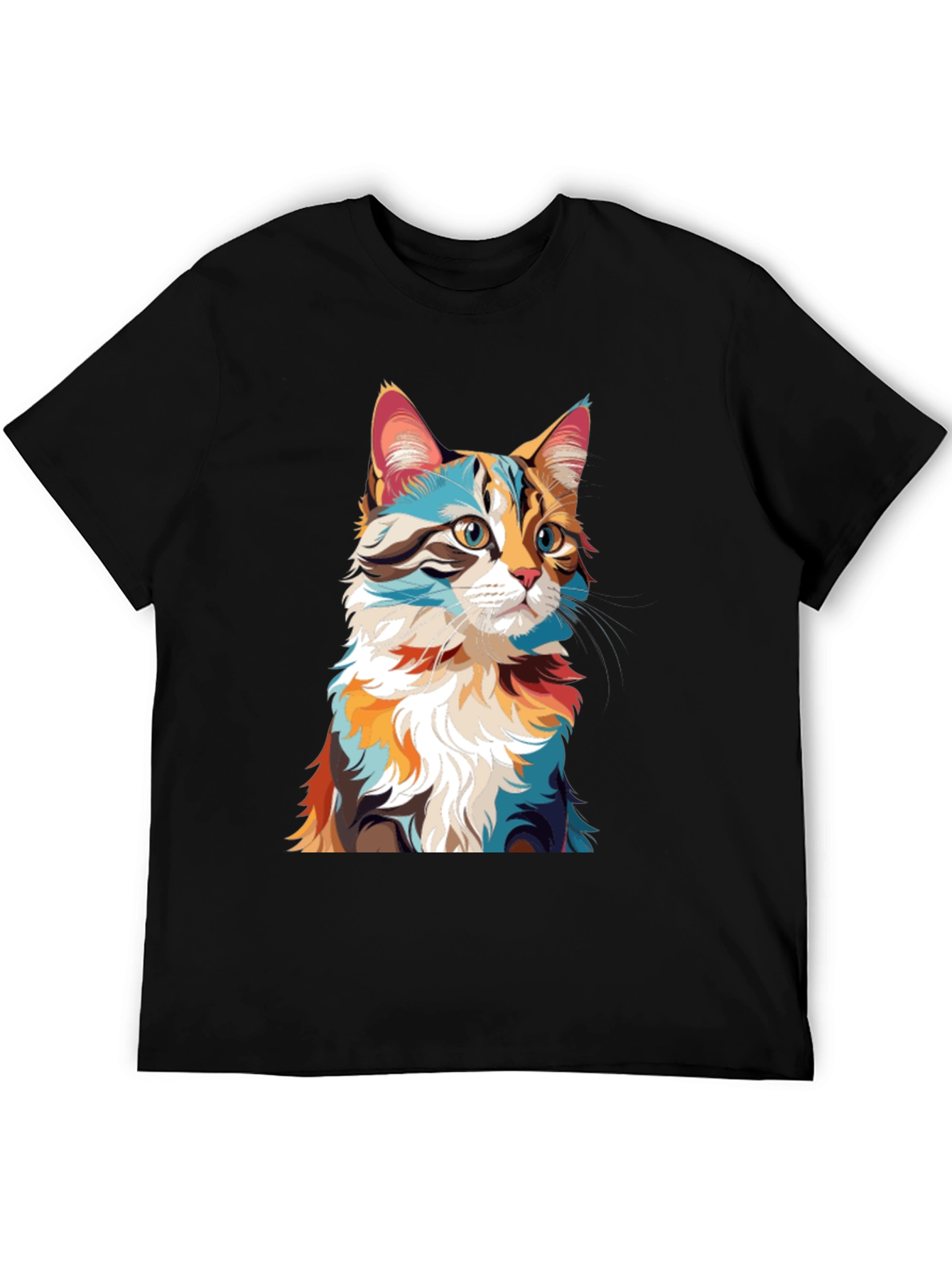Abstract Cat Graphic Black T-Shirt