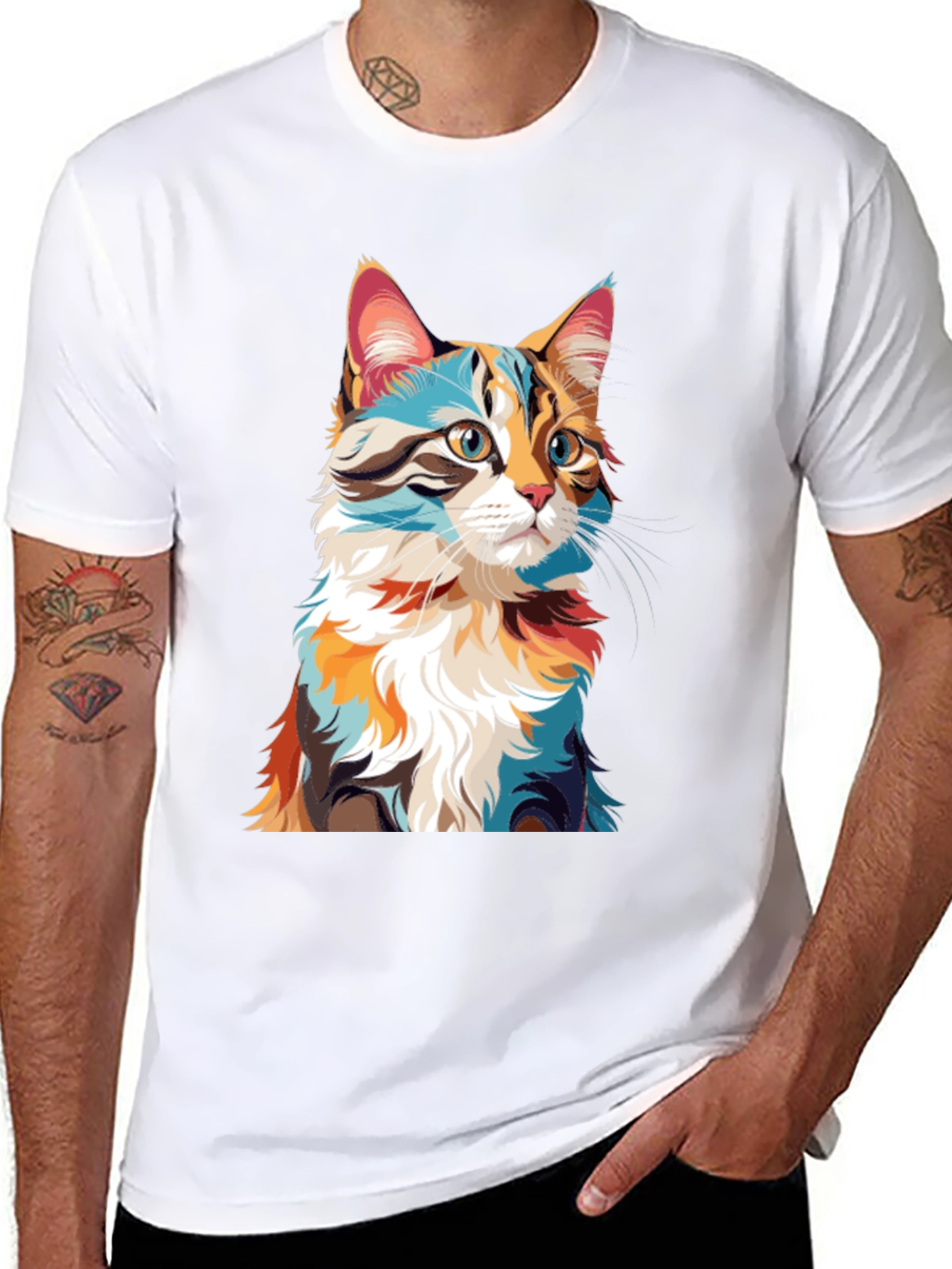 Abstract Cat Graphic Black T-Shirt