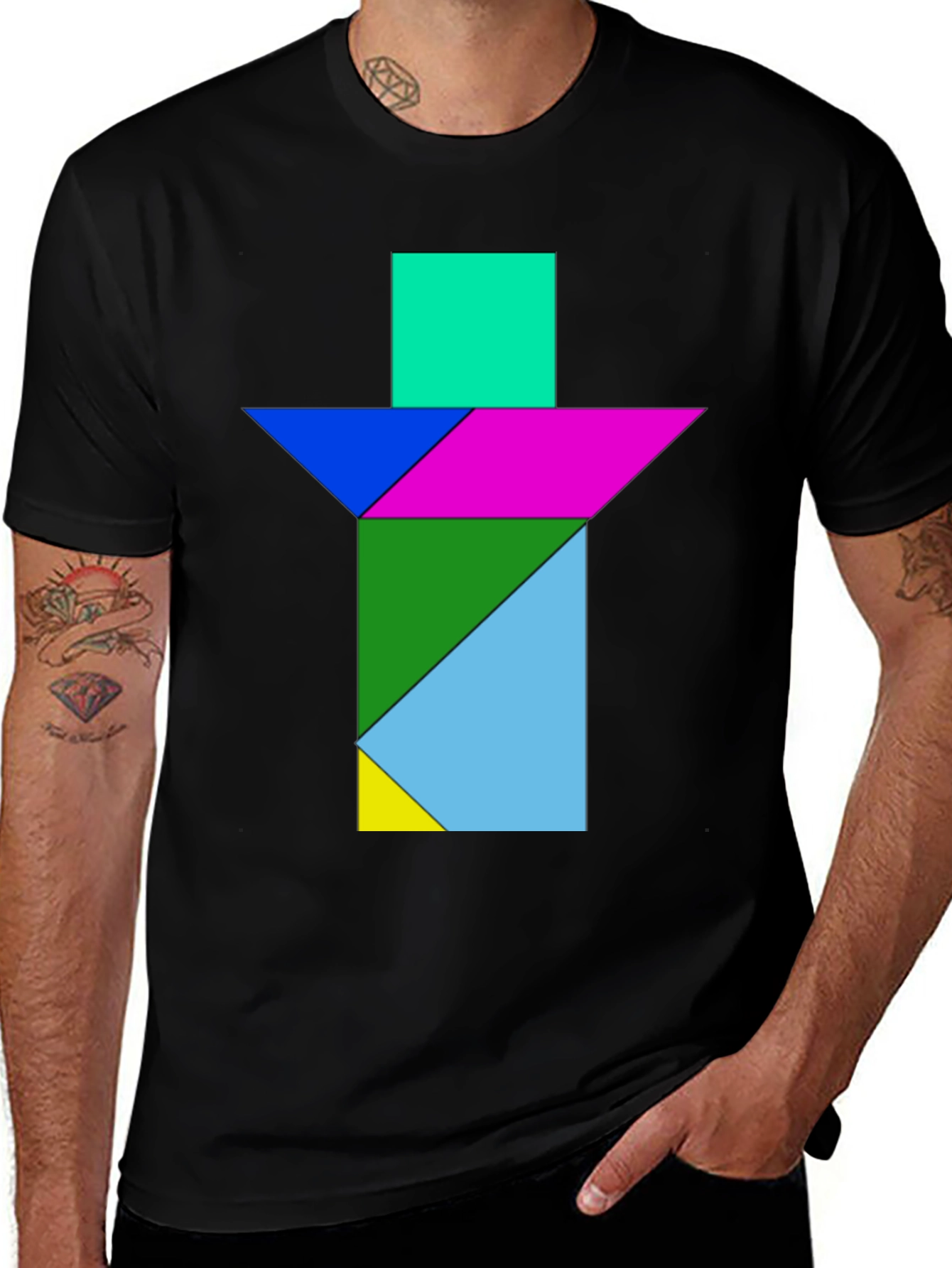 Geometric Tangram T-Shirt - Abstract Puzzle Design