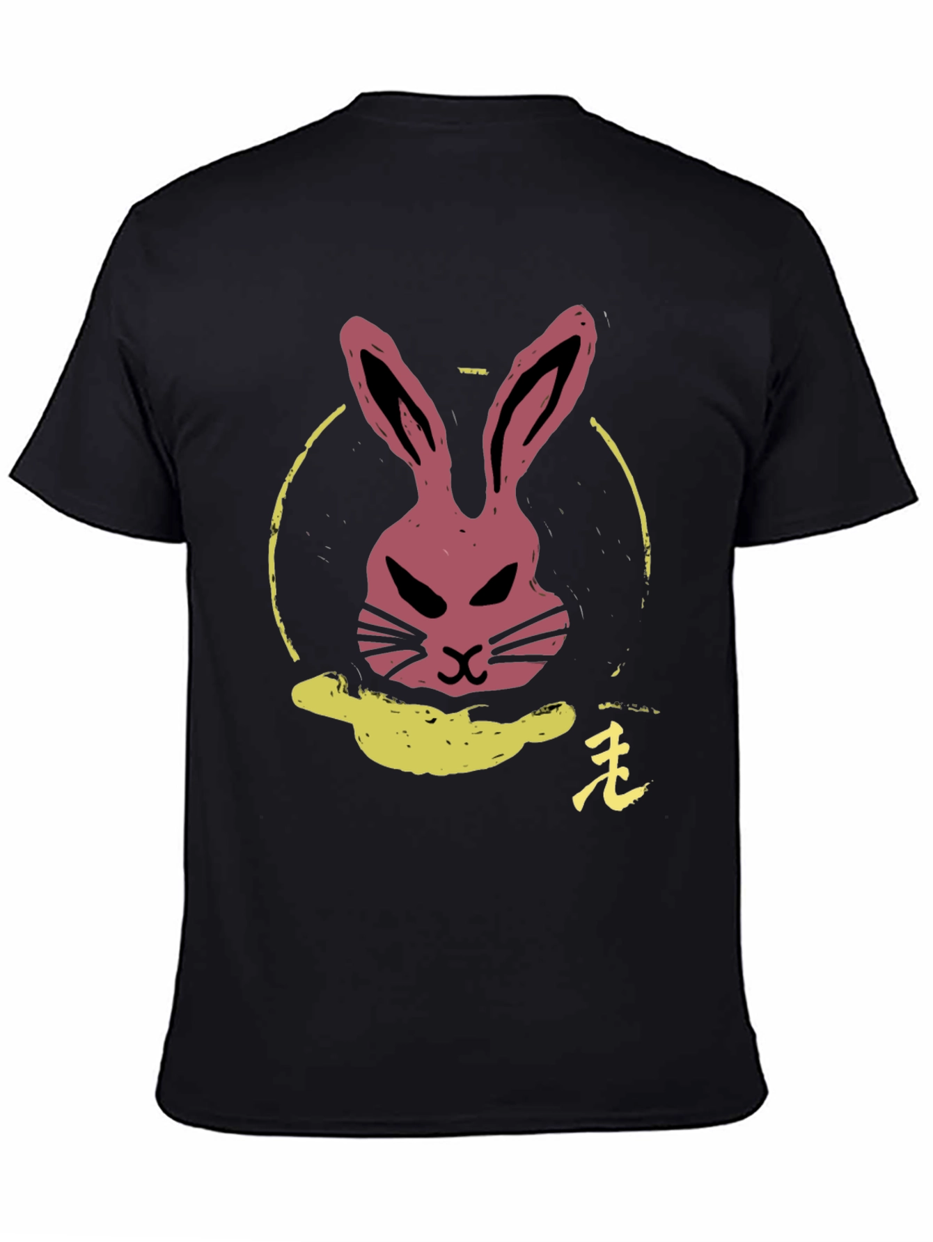 Rabbit Graphic Tee - Black Cotton Crew Neck T-Shirt