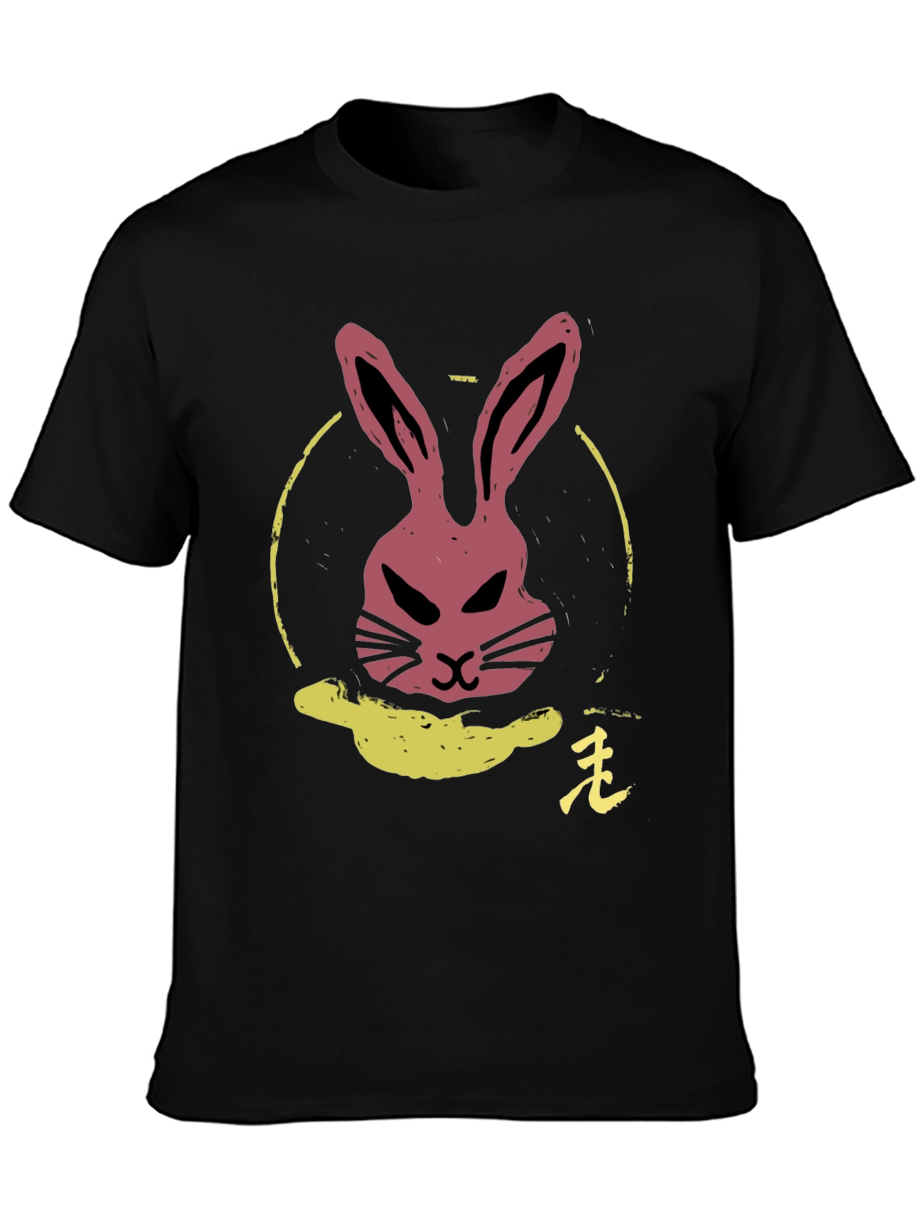 Rabbit Graphic Tee - Black Cotton Crew Neck T-Shirt