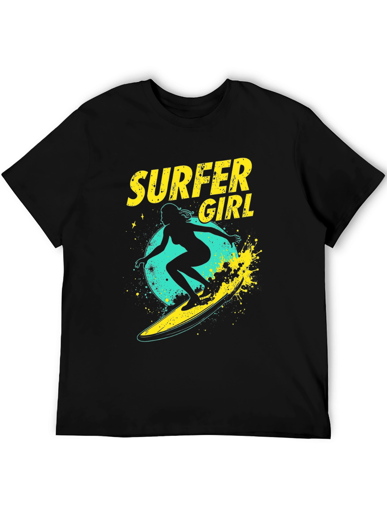 Surfer Girl Graphic Tee - Black Cotton T-Shirt
