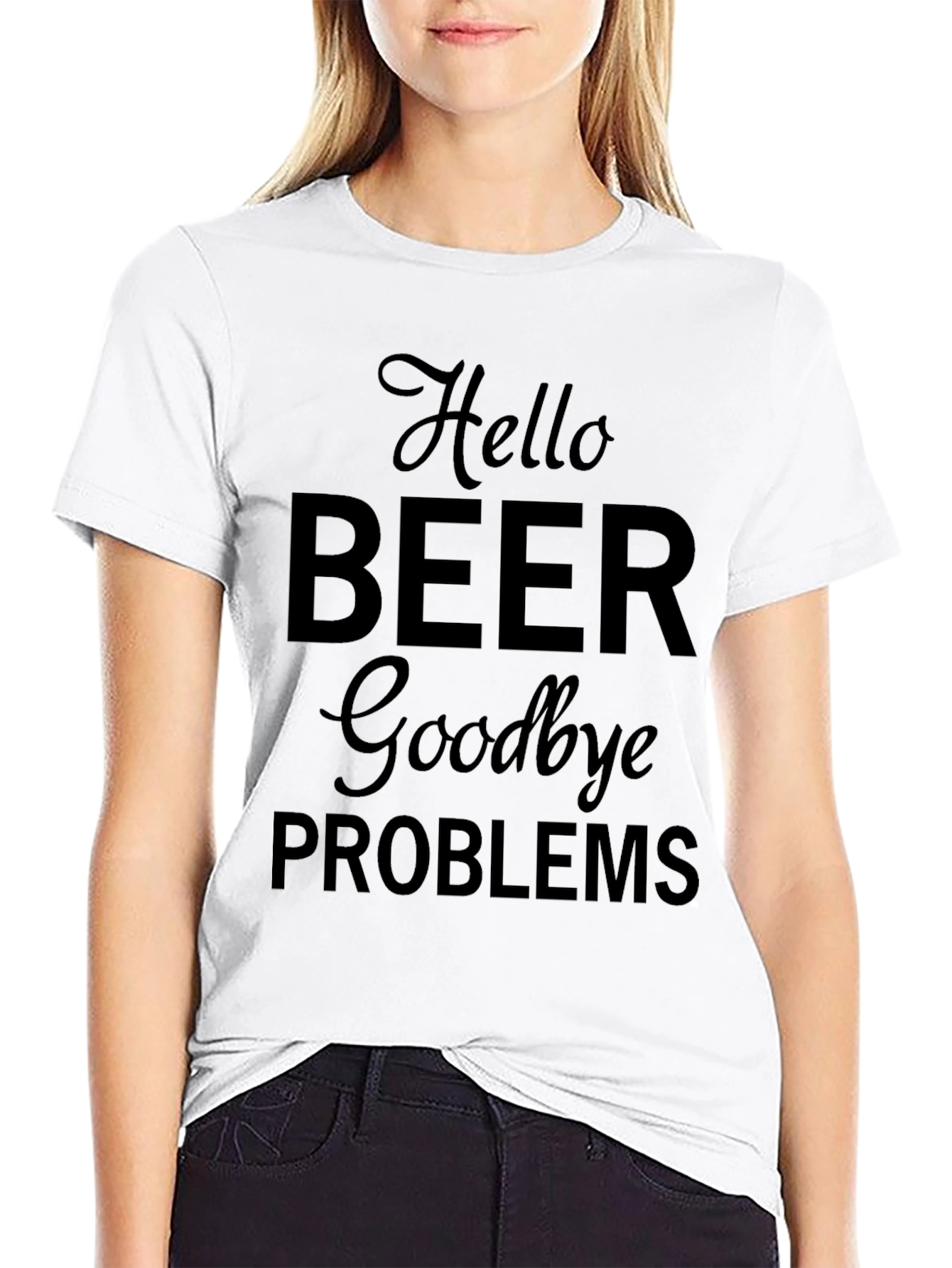 Hello Beer Goodbye Problems Black Graphic T-Shirt